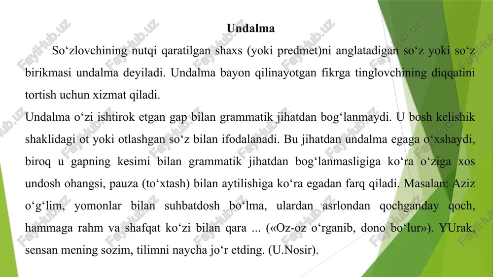 samad o‘g‘lining ismi shunday ekan - bizning yo‘l uchastkamizda qolishdi. (ch.aytmatov). sodda gap turlari. grammatik asosi ikki bosh bo‘lakdan: ega va kesimdan iborat bo‘lgan gaplar ikki bosh bo‘lakli gaplar deyiladi. masalan: mehnatdan do‘st ortar. (maqol). grammatik asosi bir bosh bo‘lakdan iborat bo‘lgan gaplar bir bosh bo‘lakli gap deb yuritiladi. masalan: gapni gapir uqqanga, jonni jonga suqqanga. (maqol). sodda gaplar ikkinchi darajali bo‘laklarning qatnashishi-qatnashmasligiga ko‘ra ikki xid bo‘ladi: yig‘iq gaplar va yoyiq gaplar. bosh bo‘laklardangina yoki bir bosh bo‘lakdan tashkil topgan gap yig‘iq gap, ikkinchi darajali bo‘laklar ham ishtirok etgan gap yoyiq gap deyiladi. masalan: yomg‘ir tindi. bulutlar hamon qaysarlik bilan quyosh yuzini to‘sib turardi. (s.karomatov). birinchi gap yig‘iq gap bo‘lib, faqat bosh bo‘laklardan tuzilgan. ikkinchi gapda bosh bo‘laklar (bulutlar – ega, to‘sib turardi – kesim)dan tashqari, ikkinchi darajali bo‘laklar ham (hamon, qaysarlik bilan - hollar, quyosh - aniqlovchi, yuzini – to‘ldiruvchi) qatnashgan. shuning uchun bu gap yoyiq gapdir. bir bosh …