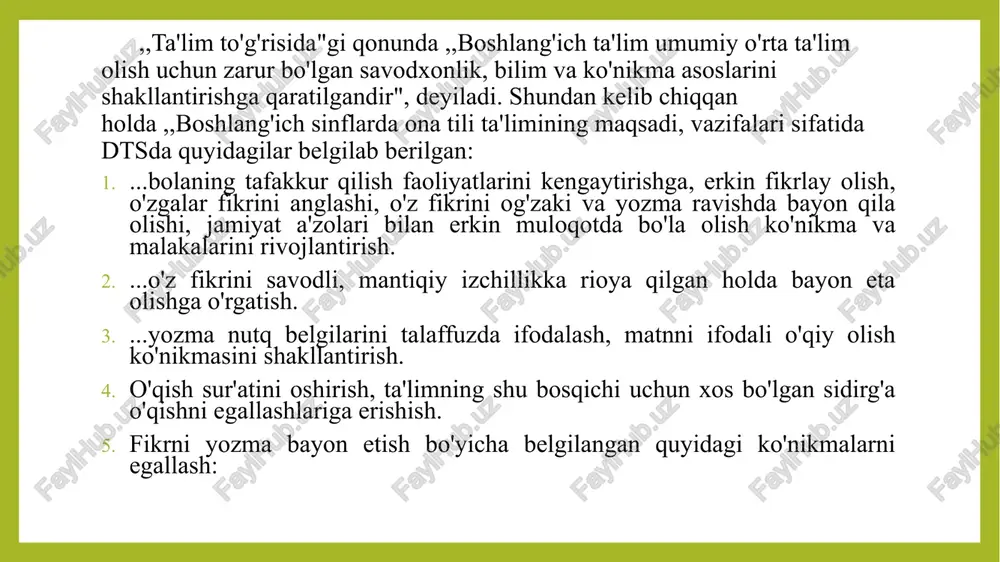 qituvchi dasturda mavzuga ajratilgan soatlar sonini va o'rganiladigan materialning xususisiyatlarini hisobga olgan holda, dars turini tanlab, qurilishini belgilaydi. quyida yangi pedagogik texnologiya usullaridan biri — modul asosidagi 1 soatlik ona tili darsi namunasini keltiramiz: darsning mavzusi. shaxs va narsani bildirgan so'zlar. darsning maqsadi. o'quvchilarga shaxs va narsa bildirgan so'zlar haqida bilim berish, o'z fikrlarini aniq, to'g'ri va ifodali bayon etishga o'rgatish, husnixat asosida yozish ko'nikmalarini shakllantirish. dars turi. yangi bilim beruvchi dars dars jihozi. kartochkalar, test topshiriqlari, rangli rasmlar. modulning didaktik maqsadi. o'quvchilarning kichik guruhlarida hamkorlikda mustaqil ishlash, so'zlarni ma'nosiga ko'ra farqlash va guruhlash ko'nikmalarini shakllantirish, shaxs va narsani bildirgan so'zlarning to'g'ri talaffuzi va imlosini o'zlashtirishlarini ta'minlash. maqsad. o`quvchilarning shaxs va narsani bildirgan so'ziar bo'yicha olgan bilimlarini mustahkamlash. metod. suhbat va mustaqil ish topshiriqlar: 1. 92-mashq shartini tushuntirib bering. 2. she'rni ifodali o`qing. 3. ajratib ko'rsatilgan so'zlarga so'roq bering. ular nimani bildiryapti? 4. ,,mitti", ,,oshiyon" so'zlariga ma'nodosh so'z toping. 5. …