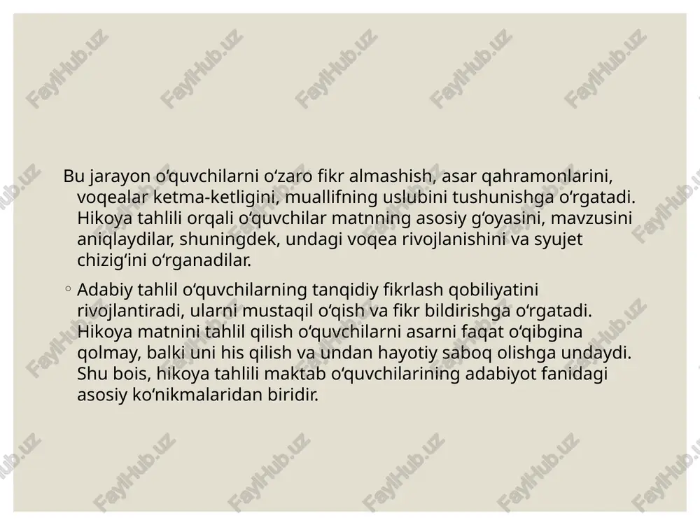 v, j. (2020). adabiyot ta’limida hikoya tahlili. toshkent: sharq. rasulov, b. (2019). pedagogik metodlar va adabiyot. toshkent: ta’lim. sobirov, t. (2017). adabiyot darslarida tahlil qilish ko‘nikmalari. toshkent: o‘quvchi. image2.jpg /docprops/thumbnail.jpeg
