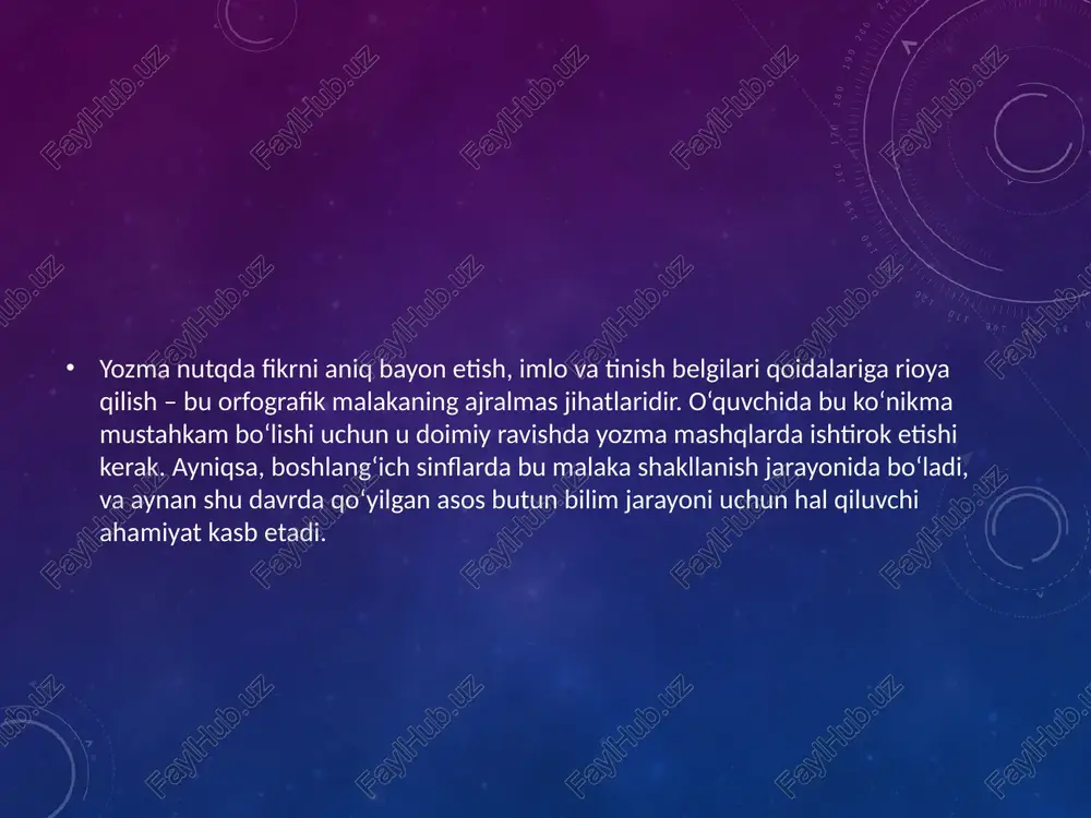 inflarda yozma ishlarni tashkil etishning metodik asoslari” // boshlang‘ich ta’lim jurnali, №4, 45–50-betlar. karimov, b. (2021). til o‘rgatishda didaktik materiallardan foydalanish. samarqand: samdu nashriyoti. sharipova, d. (2020). savod o‘rgatish va yozma nutqni rivojlantirishda zamonaviy yondashuvlar. buxoro: ilm ziyo. o‘zbekiston respublikasi xalq ta’limi vazirligi. (2019). boshlang‘ich ta’lim davlat ta’lim standarti va o‘quv dasturlari. toshkent. image2.png image3.png /docprops/thumbnail.jpeg