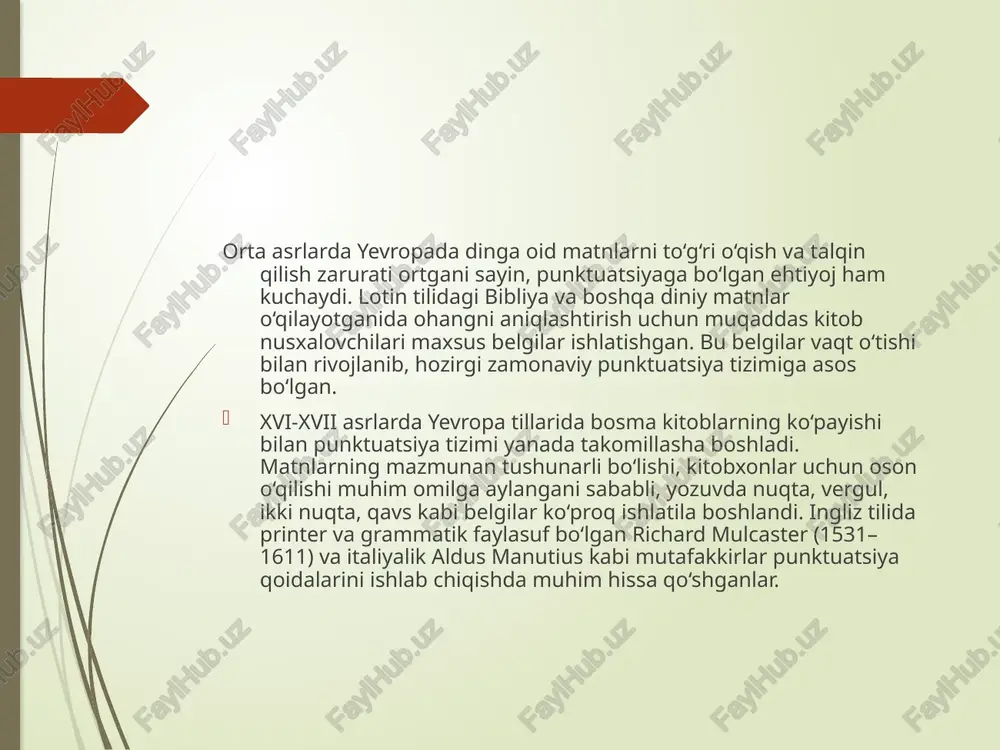 ing vazifasini bilish va uni to‘g‘ri qo‘llash yozma nutq madaniyatini shakllantirishda muhimdir. punktuatsiyaning zamonaviy tildagi ahamiyati va o‘rganish usullari bugungi axborot asrida yozma muloqot vositalarining ko‘paygani sari punktuatsiyaning ahamiyati yanada ortib bormoqda. ijtimoiy tarmoqlar, elektron pochta, maqolalar, rasmiy hujjatlar va taqdimotlarda yozma nutq ustuvor bo‘lib, unda tinish belgilarining to‘g‘ri qo‘llanishi muhim sanaladi. punktuatsiya matnni o‘qishda tushunmovchiliklarning oldini oladi, fikrni aniq, lo‘nda va mantiqan bayon qilishga yordam beradi. zamonaviy yoshlar ko‘pincha yozma nutqda oddiylashtirilgan shakllarni qo‘llaydilar. ammo rasmiy va ilmiy yozishmalarda punktuatsiya me’yorlariga amal qilish savodxonlik va madaniyat belgisi hisoblanadi. ayniqsa, diplom ishlari, maqolalar, insholar yozishda tinish belgilarining o‘rni beqiyosdir. punktuatsiyani o‘rganishda quyidagi usullar samarali hisoblanadi: qoidalarni mukammal o‘zlashtirish – har bir tinish belgisining grammatik vazifasini yod olish. ko‘p o‘qish – yozma matnlarni o‘qish orqali punktuatsiyaning amaliy qo‘llanishini ko‘rish. mashqlar bajarish – tinish belgilari bilan bog‘liq testlar, to‘ldirish, tahlil mashqlarini bajarish. tahliliy yozuvlar – o‘quvchilar mustaqil ravishda gaplarni analiz qilib, tinish …