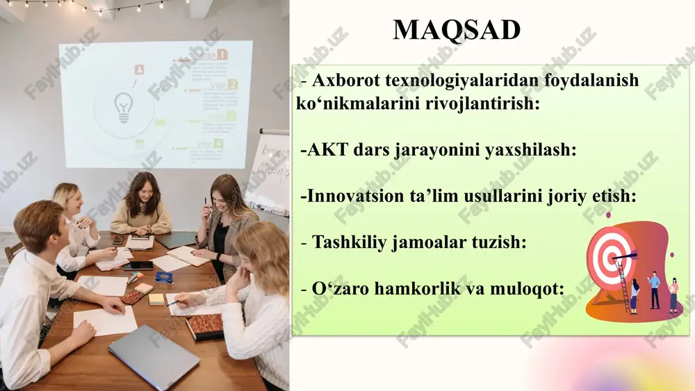 dagoglar faoliyati mazmuniga bu jihatlarni e’tiborga olish umumiy samaradorlikni ta’minlaydi. bu esa o‘z navbatida tabiiy-ki pedagoglarimizni akt va mediasavodxonlikni rivojlanatiradi. “maktabda xodimlarning akt va mediasavodxonligini oshirish ishlar yuzasidan qo‘shimcha chora-tadbirlar rejasi: t/r muammo muammoning yechimini amalga oshirish mexanizmi mas’ullar muddati natija 1 ta'lim dasturlarini ishlab chiqish xodimlar uchun akt va mediasavodxonlik faoliyatlarini qamrab oluvchi ta'lim dasturlarini yaratish va joriy etish, virtual va an'anaviy ta'lim formatlari qo'llaniladi. maktab direktori o‘ibdo‘ mmibdo‘ 2024-2025 o‘quv yili boshida akt va mediasavodxonlik ko‘nikmalarini oshirishga, hamda ta'lim jarayonining sifatini yaxshilashga yordam beradi. 2 xodimlar o‘rtasida seminarlar va treninglar akt va mediasavodxonlikni rivojlantirish uchun o‘zaro tajriba almashish guruhlarini tashkil etish. o‘ibdo‘ mmibdo‘ informatika fan o‘qituvchisi 2024-2025 o‘quv yilidan doimiy ravishda xodimlarning akt va mediasavodxonlik ko‘nikmalarini oshirishga, hamda ta'lim jarayonining sifatini yaxshilashga yordam beradi. 3 resurslar va materiallar akt va mediasavodxonlik materiallarini taqdim etish, internetdan foydalanish bo'yicha eng yaxshi amaliyotlarni taqdim etish. o‘ibdo‘ mmibdo‘ uslubiy birlashma rahbarlari doimiy …