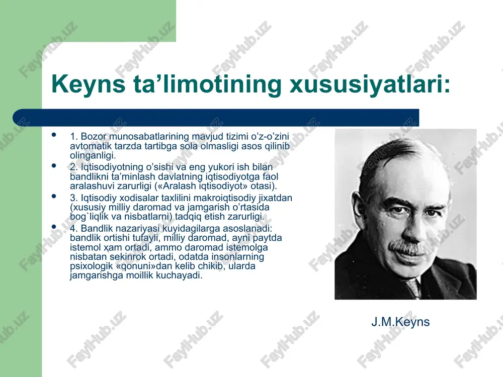 basi asosida muxim yangi xulosalar va yangi takliflar yuzaga keldi. masalan, o’z davrida faqat sof xoldagi tadqiqotlar xaqidagina gap borgan bo’lsa (erkin bozorda davlat roli deyarli yo’q, buyruqbozlik iqtisodiyotida ishlab chiqarish va istemol bo’yicha qarorlar davlat tomonidan qabul qilinadi), endilikda odatda "aralash iqtisodiyot" to’g`risida gap boradi va bozor munosabatlari saqlangan xolda davlat ham xo’jalikka turli yo’llar va sabablarga ko’ra aralashadi. endigi nazariy xulosalar xayotga tobora yaqinlashib bormoqda. xozirgi zamon iqtisodiy bilimlarida uch asosiy yo’nalish (yangi klassik, keynschilik va institustional) yaqqol ko’zga tashlanadi. institustionalizmda sub’ektiv omillar, jamiyat tashqilotlari, oila, xuquq, psixologiya va davlat tashqilotlari roli xal qiluvchi qilib ko’rsatiladi. keyns ta’limotida davlat roli kuchayadi,aralash iqtisodiyot tan olinadi, investistiya roli to’g`ri xal etiladi. neoklassik yo’nalish avvlgidek iqtisodiyotga davlatning aralashuvini cheklash tarafdori, ammo ijtimoiy yo’naltirilgan bozorni (oyken, relke, ryustov) qullaydi. m.fridmen iqtisodiyotda pulning roliga etakchi o’rin beradi (monetar siyosat). e`tiboringiz uchun rahmat