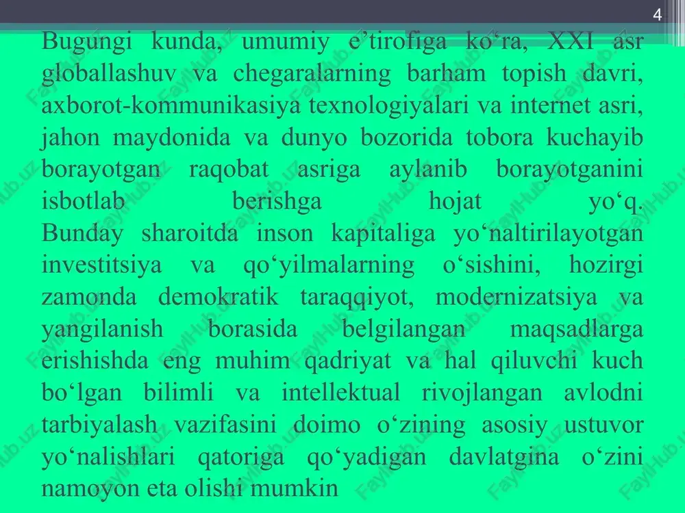 i ishtirokchilarini ijtimoiy himoya qilish 52-modda. ta’lim oluvchilarni ijtimoiy himoya qilish. 53-modda. ta’lim tashkilotlarining xodimlarini ijtimoiy himoya qilish. 54-modda. yetim bolalarni va ota-onasining yoki boshqa qonuniy vakillarining qaramog‘idan mahrum bo‘lgan bolalarni o‘qitish va ularning to‘liq ta’minoti. 55-modda. jismoniy, aqliy, sensor (sezgi) yoki ruhiy nuqsonlari bo‘lgan bolalarni (shaxslarni) o‘qitish hamda tarbiyalash. 56-modda. ijtimoiy reabilitatsiyaga muhtoj bo‘lgan bolalarni (shaxslarni) o‘qitish va tarbiyalash * 8-bob. nodavlat ta’lim tashkilotlari faoliyatini litsenziyalash, ta’lim tashkilotlarini attestatsiyadan va davlat akkreditatsiyasidan o‘tkazish. xorijiy davlatda olingan ta’lim to‘g‘risidagi hujjatni tan olish, ta’lim sohasidagi hujjatlarga apostil qo‘yish 57-modda. nodavlat ta’lim tashkilotlarining faoliyatini litsenziyalash 57 1 -modda. nodavlat ta’lim faoliyatini habardor qilish tartibida amalga oshirish. 58-modda. ta’lim tashkilotlarini attestatsiyadan va davlat akkreditatsiyasidan o‘tkazish. 59-modda. ta’lim tashkilotlarining faoliyatini ichki va tashqi baholashdan o‘tkazish. 60-modda. xorijiy davlatda olingan ta’lim to‘g‘risidagi hujjatni tan olish. 61-modda. ta’lim sohasidagi rasmiy hujjatlarga apostil qo‘yish. * 9-bob. ta’limni moliyalashtirish va davlat tomonidan qo‘llab-quvvatlash 62-modda. ta’lim tashkilotlarini moliyalashtirish. 63-modda. …