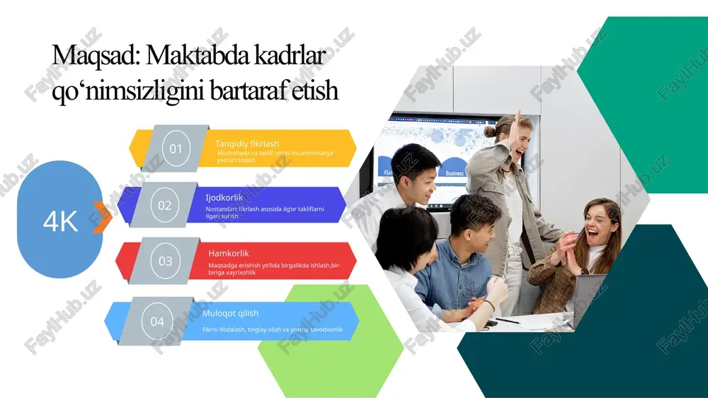 ituvchilarga ikki bosqichli murabbiy tizimi joriy qilingan. ta’lim bo‘yicha murabbiyning ro‘li dars dizayni, o'quvchilarni jalb qilish strategiyalari va sinfni boshqarish strategiyalari va o’quv dasturlarining mazmunini tushinishda yordamlashadi. ikkinchi murabbiy yangi o‘qituvchini maktabga moslashtiradi, jamoda o'zaro munosabatlarni o'rnatishga yordam beradi. yangi ishga kirgan xodimlarni tanlov asosida ishga qabul qilish tizimini joriy qilish va ularning ishga moslashish jarayonini ikki bosqichda amalga oshirish. bu o‘z navbatida o‘qituvchilarning o‘z kasbiga mehrini oshiradi hamda qo‘nimsizlikni bartaraf etadi. 3. barcha pedagoglar uchun bir hilda fanlar kesimida faqat ta’lim olish shakli bilan farq qiluvchi (onlayn va oflayn) uzliksiz malaka oshirish tizimi joriy qilingan. shaxsiylashtirilgan va tabaqalashgan dastur asosida o‘qituvchilarning uzluksiz kasbiy rivojlanish (cpd) dasturlari joriy qilingan. yaxshi ishlab chiqilgan cpd tashabbuslarida ishtirok etish. bu o'qituvchining ishidan qoniqishning ortishi, o'qitish samaradorligining oshishi va kasbda qolish ehtimolining oshishi bilan ijobiy bog'liqdir. o‘zbekistonda shaxsiylashtirilgan va tabaqalashtirilgan dastur asosida uzliksiz kasbiy rivojlanish tizimini joriy qilish kerak va bu maktabda kadrlar qo‘nimsizligini …