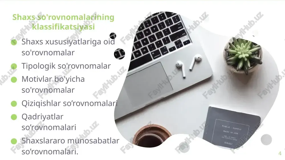 rlashdan iborat ideografik yondashuv tarafdori. u bu yondashuvni “jenni maktublari” (1965) deb nomlangan asar misolida ko‘rsatib berdi, bu asar jenni masters ismli keksa ayol tomonidan 12 yildan ortiq yuborilgan 172 ta xatdan iborat. ushbu maktublarga asoslanib, u asosiy xususiyatlarni ta'kidlab, uning shaxsiyatiga sifat va miqdoriy tavsif berdi. g. ollport qarashlari ilmiy bilimlar uchun erishib bo'lmaydigan o'ziga xos xususiyatlarning mavjudligi haqidagi g'oyaga olib keldi, bu esa shaxsni o'rganish fanining mavjudligining foydasizligi va mumkin emasligi sifatida talqin qilindi. bu psixodiagnostikaning rivojlanishiga sezilarli darajada to'sqinlik qiladigan qarama-qarshilikni keltirib chiqardi. biroq, uning xususiyatlar konsepsiyasini kiritishi va shaxs xususiyatlarining tuzilishini aniqlashi ierarxik tuzilmani tashkil etuvchi barcha shaxslar uchun umumiy shaxsiy xususiyatlar mavjudligidan iborat bo'lgan shaxsni o'rganishga nomotetik yondashuvni rivojlantirishga turtki berdi. ushbu yo'nalish omillarni tahlil qilish orqali ishlab chiqilgan bo'lib, bu xususiyatlarni miqdoriy baholash imkonini berdi. 18 “ gans yurgen ayzenk.u xususiyatlarni o'lchash va tasniflash uchun omil tahlili texnikasidan foydalangan, ammo kattelldan farqli o'laroq, u …