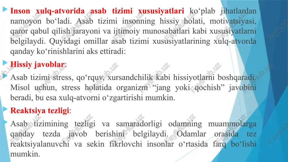 doir ilmiy ishlar olib borishib, temperamentni aniqlashga doir metodikalarni ishlab chiqishgan. ayzenk so’rovnomasi: ushbu so’rovnoma g.ayzenk tomonidan individuallikning asosiy ko’rsatkichlari deb qaralgan 2 xususiyat “introvertlik” va “ekstravertlik” hamda “neyrotizm – emotsional barqarorlik” kabi xususiyatlar aniqlanadi. temperament xususiyatlarini tadqiq etgan psixolog – olimlardan biri bu ketteldir. uning metodikasi: kettell so’rovnomasi “s” shakli. ushbu so’rovnoma 105 ta savollardan tashkil topgan. shaxs xususiyatlarini aniqlashga doir metodlardan biri frayburg savolnomasi. j. mc k. kettell temperamentning uchta asosiy xarakteristikasini baxolash uchun ya.strelyau so’rovnomasi jan strelyauning temperament diagnostikasi texnikasi asab tizimining uchta asosiy xususiyatini o'rganish uchun ishlatiladi: qo'zg'alish jarayonlarining darajasi (kuchliligi); tormozlash jarayonlarining darajasi (kuchliligi); asab jarayonlarining harakatchanlik darajasi. strelaning temperamentning tartibga soluvchi (regulyator) nazariyasi 1974-yilda pavlovning temperament shaxsning atrof-muhitga moslashishida muhim rol o‘ynaydi, degan konsepsiyasi, shuningdek, d.xebb tomonidan ishlab chiqilgan qo‘zg‘alishning optimal darajasi konsepsiyasi asosida ishlab chiqilgan.. yan strelyau pavlov nerv sistemasining xossalari temperamentning ekstraversiya - introversiya, barqarorlik - nevrotizm kabi ko'rsatkichlarini tavsiflash uchun ishlatilishi …
