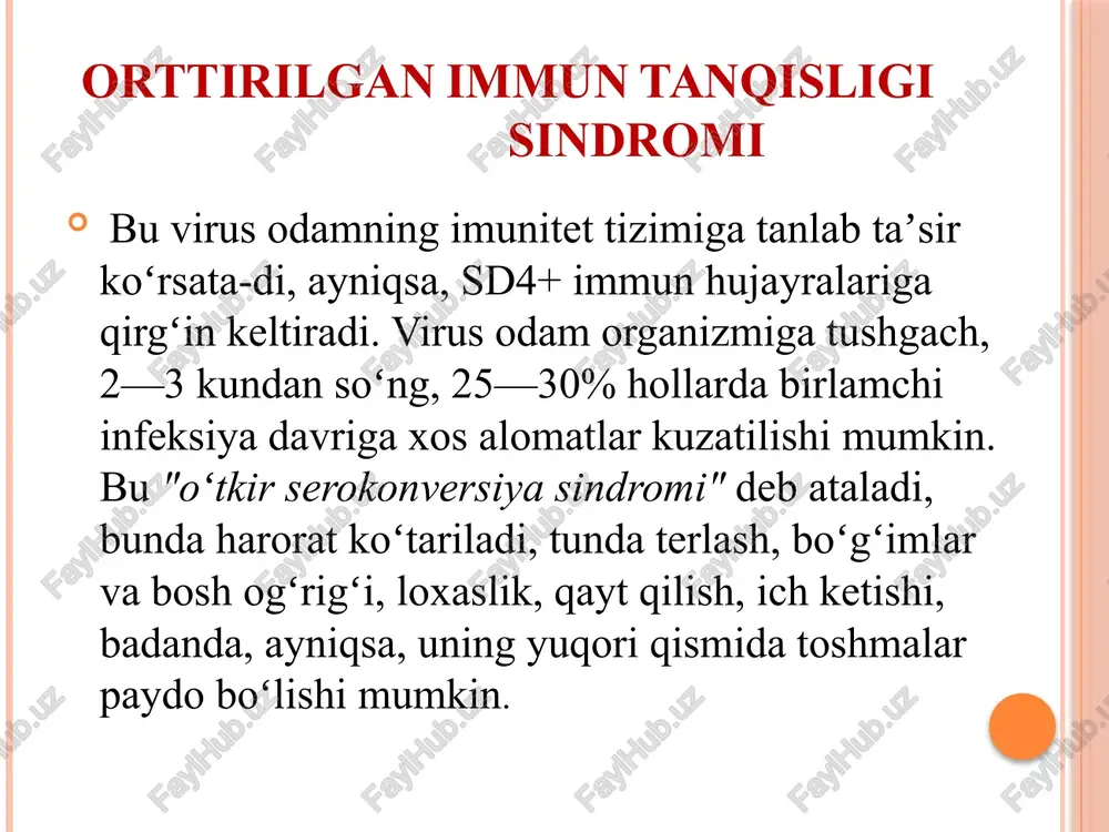 y yoki sintetik zaharli moddalar (ayrim dori moddalari)ni vaqtincha yoki surunkasiga isteʼmol qilish natijasida kelib chiqadigan kasallik holati. giyohvandlik organizm somatik va ruhiy holatining chuqur oʻzgarishiga sabab boʻladi va giyohvandni tanazzulga olib boradi. giyohvandlik giyohvandlikka, odatda, irodasi kuchsiz, oʻzini tiya olmaydigan, oʻtkir sezgilarni oʻzida sinab koʻrishga qiziquvchan, ruhan zaif va oʻta xudbin kishilar beriluvchan boʻladi. giyohvandlik . bu sindromning rivojlanishida ham 3 bosqich farqlanadi: 1) giyohvand moddaga nisbatan organizm reaktivligining oʻzgarishi va ruhiy bogʻlanishning paydo boʻlishi; 2) xumor (abstinent) sindromi koʻrinishida jismoniy bogʻlanishning yuzaga kelishi; 3) organizm barcha sistemalarining zaiﬂashishi (tolerantlikning pasayishi, yaʼni giyohvand moddalarning avvalgi miqdorini koʻtara olmaslik, xumorning surunkali davom etishi va ayrim hollarda polinarkomaniya ning vujudga kelishi). e’tiboringiz uchun rahmat. image2.png image3.png image4.png image5.png image6.png image7.png image8.png image9.png image10.png /docprops/thumbnail.jpeg