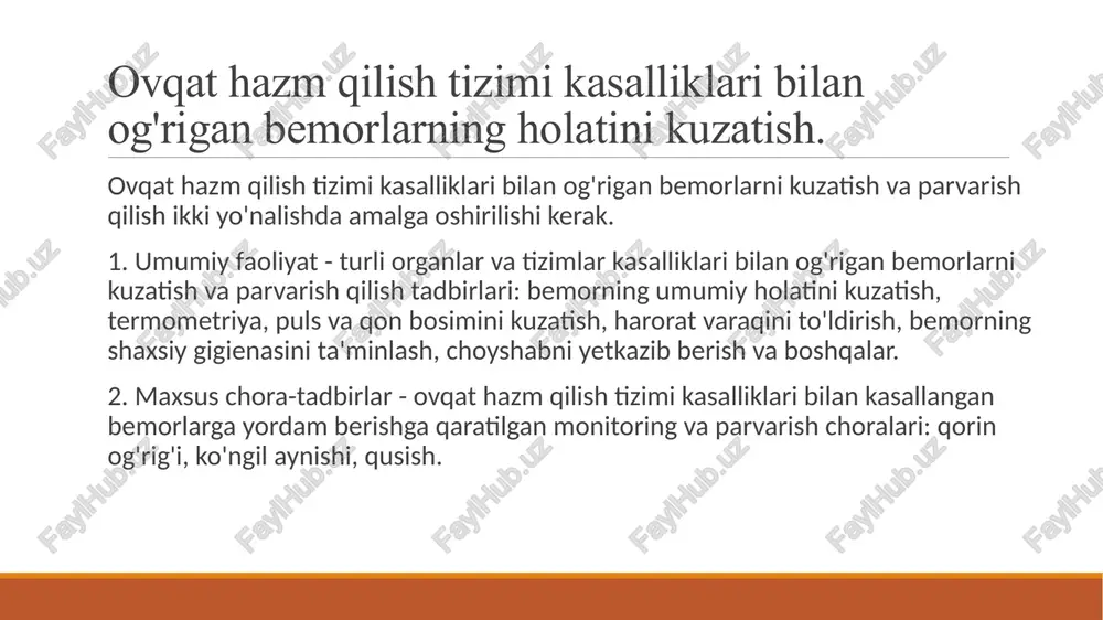 blarga ko'ra (polietologik) kasallik bo'lib, u oshqozon shilliq qavatining uzoq muddatli, takrorlanuvchi yallig'lanishli shikastlanishi bo'lib, uning tarkibiy qayta tuzilishi va oshqozon funksiyalarining buzilishi bilan yuzaga keladi: sekretor (kislota hosil qiluvchi va pepsin hosil qiluvchi), ekzokrin (oshqozon-ichak gormonlarining sintezi buzilishi). ovqat hazm qilish tizimining eng keng tarqalgan kasalliklari. umumiy xarakteristikalar (ezofagit, gastrit, oshqozon yarasi, xolesistit, pankreatit, gepatit, enterit va kolit). ovqat hazm qilish tizimining eng keng tarqalgan kasalliklari. umumiy xarakteristikalar (ezofagit, gastrit, oshqozon yarasi, xolesistit, pankreatit, gepatit, enterit va kolit). eritematoz atrofik eroziv gipertrofik gemoragik tugunli a turi - autoimmun gastrit, bunda yallig'lanish oshqozonning parietal (qoplamali) hujayralariga qarshi antitela tufayli kelib chiqadi, qonda gastrinning ko'payishi aniqlanadi; b turi - helicobacter pylori bakteriyasi tomonidan oshqozon shilliq qavatining infeksiya bilan bog'liq bakterial zararlanishi (rivojlanayotgan mamlakatlarda surunkali gastritning barcha holatlarining 90% gacha va rivojlangan mamlakatlarda 50% dan kamrog'ini tashkil qiladi); c turi kimyoviy-toksik gastrit bo'lib, u o'n ikki barmoqli ichak reflyuksi paytida safro va …