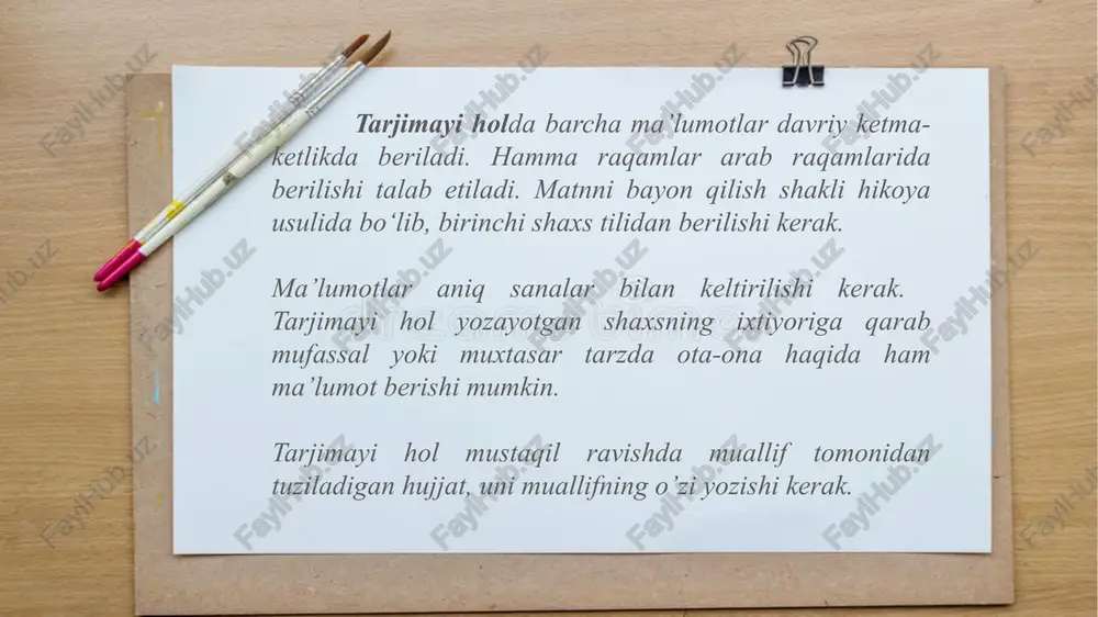 ahmedovich turdiyev navoiy shahridagi korxonalarda faoliyatini boshlagan. bugungi kunda navoiy viloyati zarafshon shahri “qizilqumsement” korxonasida bosh mutaxassis lavozimida ishlab kelmoqda. sobir ahmedovich turdiyev o‘tgan shu vaqt ichida o‘zini juda mehnatsevar, intizomli, o‘z vazifasini sidqidildan bajaradigan xodim sifatida ko‘rsata bildi. topshirilgan vazifalarni o‘z vaqtida aniq qilib bajarishga harakat qiladi. tanqidni to‘g‘ri qabul qiladi va undan to‘g‘ri xulosa chiqaradi. yuqoridagilardan kelib chiqib, sobirjonni yuqori lavozimga tavsiya etaman. “qizilqumsement” korxonasi rahbari _________ q.q.bozorov e’tiboringiz uchun rahmat image21.png image22.jpeg image3.png image23.jpeg image1.png image11.png image12.png image17.png image18.png image7.jpg /docprops/thumbnail.jpeg