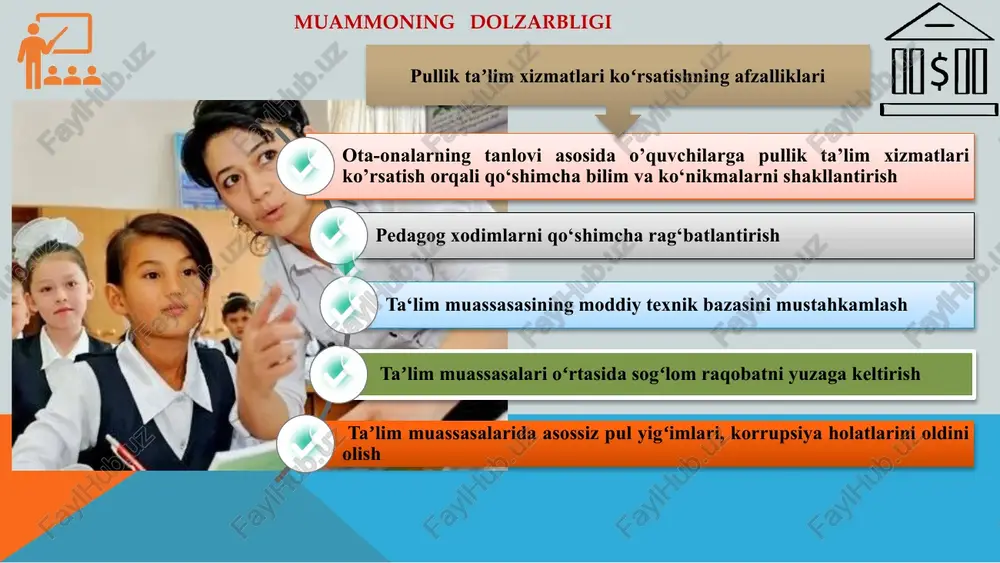 lari hal qiladi. darsdan tashqari to‘garaklar o‘tiladi va buning uchun ota-onalar alohida pul to‘laydi maktabda darsdan tashqari to‘garaklar faoliyatini va samaradorligini oshi-rish uchun pullik ta’lim xizmatlarini tashkil etish o‘zbekistondagi ta’lim muassasalarida 1-sinflardan tashqari barcha sinflarda uyga vazifa berish belgilangan finlyandiyalik o‘quvchilarning 93 foizdan ortig‘i kunlik uy vazifasini belgilamagan holda ham o‘rta maktabni bitiradi maktabda darsdan tashqari to‘garaklar faoliyatini va samaradorligini oshi-rish uchun pullik ta’lim xizmatlarini xulosa davlat taʼlim standartlaridan tashqari pullik taʼlim xizmatlarini tashkil etishda avvalo boshqalarni eshita olish eng yaxshi kadrlarni ajrata bilish mavjud imkoniyatdan unumli foydalanish kengash, lider jamoaning fikrini eshitish xulosa qilib aytganda maktabda darsdan tashqari to‘garaklar faoliyatini va samaradorligini oshirish uchun pullik ta’lim xizmatlarini tashkil etish va yangi baxolash tizimi bo‘yicha o‘quvchilarga chorak yoki yil yakunida loyixa topshirig`ini berib loyixa ishi natijasini olish maqsadga erishish deb o‘ylayman. takliflar budjetdan tashqari mablag‘larni yunaltirishda shaffoflikni taminlash maqsdadida kuzatuv kenashini guvohligida amalga oshirish kun uzaytirilgan sinfda ta’lim olayotgan o‘quvchilarni …