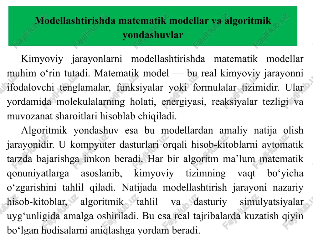 6 export gauss_scrdir=/scratch/gaussian export path="$path:$g16root/g16" shundan so‘ng dastur faollashtiriladi va test fayl (masalan, h₂o optimizatsiyasi) ishga tushiriladi: `g16 water.log` natijada `optimization completed` yozuvi chiqsa, gaussian dasturi to‘g‘ri o‘rnatilgan hisoblanadi. 5. sinov uchun namunaviy input: suv molekulasi (h₂o) uchun oddiy input fayl yaratiladi. `g16 water.log` buyrug‘i bajariladi. `optimization completed` yozuvi chiqsa, dastur muvaffaqiyatli ishlagan hisoblanadi. 6. ko‘p uchraydigan muammolar: kutubxona yetishmasligi, ruxsat yoki litsenziya xatolari yuz berishi mumkin. fayl huquqlari, `path` sozlamalari va litsenziya fayli tekshiriladi. 7. xavfsizlik va yaxshi amaliyotlar: scratch fayllar muntazam tozalanadi, litsenziya fayli xavfsiz saqlanadi. hisoblash natijalari zaxiralab qo‘yiladi va rasmiy hujjatlarga amal qilinadi. image1.png /docprops/thumbnail.jpeg
