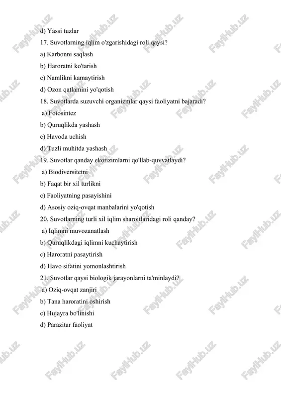 suv o`tlarining ekologiyasi va ahamiyati testi - Page 4
