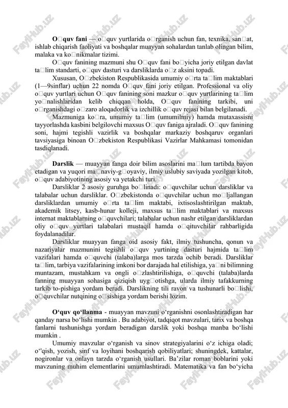 h va sinov strategiyalarini o‘z ichiga oladi; o‘'qish, yozish, sinf va loyihani boshqarish qobiliyatlari; shuningdek, kattalar, nogironlar va onlayn tarzda o‘rganish usullari. ba’zilar roman boblarini yoki mavzuning muhim elementlarini umumlashtiradi. matematika va fan bo‘yicha o‘quv qo'llanmalari ko‘pincha muammolarni (muammolarga asoslangan ta’limda bo‘lgani kabi) taqdim etadi va ularni hal qilish usullarini taklif qiladi. maktablardagi akademik yordam markazlari ko‘pincha o‘z talabalari uchun o‘quv qo‘llanmalarini ishlab chiqadilar, shuningdek, notijorat kompaniyalar va individual talabalar va professorlar. ba’zi o‘rta maktab o‘qituvchilari yoki kollej professorlari o‘z talabalariga o‘qishni tushunish, mazmunni bilish yoki imtihonga tayyorgarlik ko‘rishda yordam berish uchun o‘quv qo‘llanmalarini tuzishlari mumkin. ushbu o‘quv qo‘llanmalar bajarilishi kerak bo‘lgan topshiriq yoki o‘qituvchi tomonidan to‘plangan materiallarning keng qamrovli tanlovi sifatida chiqarilishi mumkin. o‘quv qo‘llanmalar video formatda taqdim etilishi mumkin, ular "video o‘rganish kerak" deb nomlanadi. bunga misol 60 soniyali takrorlash . bunday "video markazlashtirilgan" o‘quv materiallari madaniy imtiyozlar va tadqiqotlarga javoban sinfda tobora ko‘proq o‘zlashtirilmoqda. uslubiy qo’llanma - …