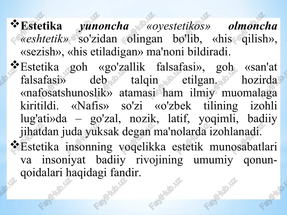 og'liq. lekin bu bog'liqlik bilvosita – uyg'unlik orqali ro'y beradi. ya'ni, nimaiki me'yorida bo'lsa, unda uyg'unlik xususiyat mavjud bo'ladi; uyg'unlik esa go'zallikning poydevoridir. uyg'unlikda moslik va mutanosiblik bilan bir qatorda ba'zan nomoslik va nomutanosiblik katta ahamiyatga ega. go'zallik, uni tashkil etuvchi yaxlitlik, chiroylilik, noziklik, latofatlik, malohatlilik, inja singari unsurlarga ega. go'zallikning asosida muhabbat yotadi, nimagaki muhabbat bilan qarasangiz, siz uchun o'sha-go'zaldir. muhabbat esa, erkinlik, beg'arazlilik, xususiylik tabiatiga esa. inson kamolotida go'zallikning ahamiyati. shaxs haqidagi dastlabki ma'lumot uning tashqi ko'rinishi orqali beriladi. insonning tashqi chiroyi nafaqat shaxsning o'ziga, balki boshqalar faoliyatiga ham ijobiy ta'sir ko'rsatadi. insonning ichki go'zalligi uning odob, xulqi va axloqiy fazilatlari bilan belgilanadi. nafosat ilmida “xulq go'zalligi” deb nomlanadi. mukammal shaxs - o'z haq-huquqlarini taniydigan, o'z kuchi va imkoniyatlariga tayanadigan, tevarak atrofda sodir bo'layotgan voqea-hodisalarga mustaqil munosabat bilan yondashadigan, o'z shaxsiy manfaatlarini xalq manfaatlari bilan uyg'un xolda ko'radigan, o'zini jamiyatning ajralmas qismi deb xis etadigan, ma'naviy jihatdan yuksak, …
