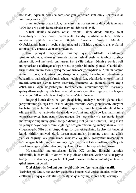 o boʻlimlari bor. toshkentdagi imom buxoriy nomidagi islom in-tida (1971) va oʻnta oʻrta maxsus islom bilim yurti (shulardan 2 tasi xotin-qizlar bilim yurti)da kadrlar yetishtiriladi. idora muassisligida «hidoyat» jur. va «islom nuri» gaz. nashr etiladi. idora tasarrufidagi «movarounnahr» nashriyoti diniy adabiyotlar, diniy taqvim va boshqalarni chop etadi. musulmonlar idorasi xorijiy mamlakatlardagi koʻpgina diniy tashkilotlar bilan aloqa qiladi. har yili 3,5—4 ming kishining haj safarini uyushtirishda faol ishtirok etadi. idora oʻz faoliyatida oʻzbekiston respublikasining konstitutsiyasi, «vijdon erkinligi va diniy tashkilotlar toʻgʻrisida»gi qonunga rioya qiladi. oʻzbekiston respublikasi vazirlar mahkamasining «din sohasidagi maʼnaviy-maʼrifiy, taʼlim ishlarini va faoliyatini yanada takomillashtirishda ijtimoiy koʻmak va imtiyozlar berish toʻgʻrisida»gi 2003-yil 22 avgustdagi 364-son qaroriga asosan idora qoshida maxsus jamgʻarma tashkil etildi. u islom dinining asl insonparvarlik mohiyatini asrash, xalqimiz, ayniqsa, yoshlarimizni diniy aqidaparastlik va ekstremizm xataridan himoya qilish, mamlakatimizda ijtimoiymaʼnaviy muhitni yanada sogʻlomlashtirish hamda din sohasidagi maʼnaviymaʼrifiy va taʼlim ishlarini yanada takomillashtirishga xizmat qiladi. idoraga turli yillarda …