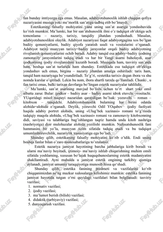 toqqa tikilsangiz, estetik zavq tuyasiz, ammo xuddi shunday balandlikdagi shahar chetida o’sib chiqqan axlat «tog’i»ga qarab zavqlanmaysiz. chunki arslonxon minorasi me’morlik san’ati asari sifatida go’zallik qonuniyatlari asosida bunyod etilgan; tog’ esa tabiat yaratgan ulug’vor go’zallik. zavod mo’risida ham, axlat «tog’»ida ham hajm, miqdor boru, lekin bir narsa –go’zallik etishmaydi. minora bilan tog’dagi hajmni salobatga aylantiruvchi unsur, bu – go’zallik. fojeaviylik xususiyatida ham go’zallikning ishtirokini ko’rish mumkin. misol sifatida lev tolstoyning «urush va tinchlik» romanidagi austrlistda bo’lib o’tgan rus va franstuz qo’shinlari to’qnashuvidan so’ng, jang maydonida yarador bo’lib yotgan knyaz andrey bolkonskiyni eslaylik: bir qo’lida bayroq dastasini ushlagancha, ko’m=ko’k maysada moviy osmonga qarab yotgan, oppoq mundirli botir yigit – bayroqdor zobitning tepasiga kelgan napoleon uni o’lgan deb o’ylab, bu manzaradan hayratlanib: «mana bu – go’zal o’lim!», deydi. bu o’rinda asar qahramonining o’limi – fojeaviylik, o’limning qahramonlikka aylanishi – ulug’vorlik; fojeaviylik bilan ulug’vorlik xususiyatlarining omuxtalashuvi natijasida esa go’zal manzara, qayg’uli va ulug’vor …