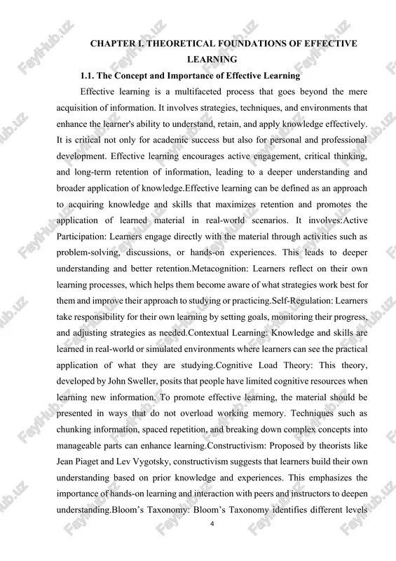 earning, from remembering and understanding to applying, analyzing, evaluating, and creating. effective learning involves progressing through these levels, moving from basic recall to more complex problem-solving and creative tasks.effective learning is important for several reasons:promotes deeper understanding: it encourages learners to move beyond surface-level memorization and engage in critical thinking and problem-solving. by understanding concepts deeply, learners can apply their knowledge in new contexts.enhances retention: strategies like spaced repetition and retrieval practice have been shown to improve long-term retention of information, making it more likely that the knowledge will be retained and recalled when needed.develops lifelong learners: effective learning fosters the ability to learn how to learn. this empowers individuals to continue acquiring new skills and knowledge throughout their lives, essential in a fast-changing world.prepares for real-world application: knowledge learned through effective methods is more easily applied in real-life situations, whether in the workplace or in personal decision-making. this makes …
