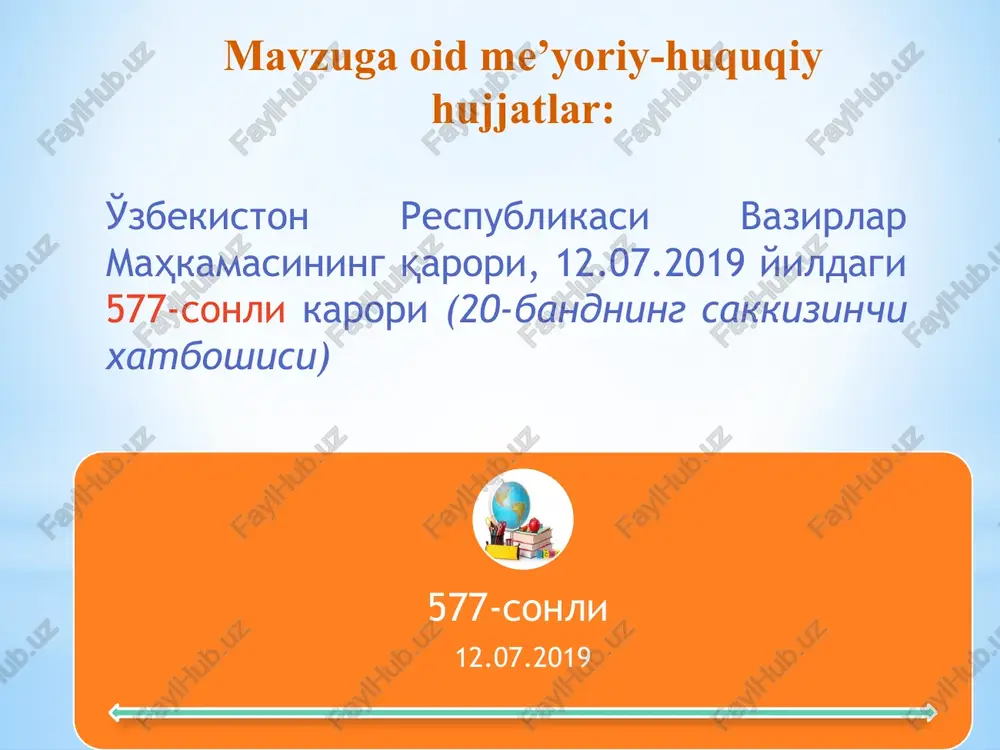 t/r amaldagi holat (o‘zbekistonda) amaldagi holat (xorijda) taklif 1 kadrlarning bilimini kengaytirishga qiziqish bor, lekin bu soha hali kengayib borayotgan tizim. aqsh ta’lim sohasida psixologik faoliyatni amalga oshirish uchun kamida magistrlik darajasida bo‘lishi kerak psixologlarning o‘qitish tizimi o‘quv dasturlarini zamonga moslash buyuk britaniyada bu talab yanada qattiqroq – psixolog doktorantura darajasida bo‘lishi kerak. 2 maktablarda psixologik faoliyatni rivojlantirish uchun maxsus darsning qoyilmaganligi. gersegovinada uzoq muddatli strategiya asosida amalga oshiriladi. maktablarda psixologlarning kundalik faoliyatlarida sinovdan o‘tgan, ilg‘or xorijiy dasturlardan foydalanish amaliyotini yo‘lga qo‘yish kerak. finlyandiyada juda oddiy lekin, yuqori samarali psixologik dastur mavjud. 3 psixologik testlardan aniq natiyjani chiqara olmaslik holatlari. aqsh ta’lim sohasida psixologik test juda sodda va samarali. psixologlarga kelajak uchun, ijodkorligini oshirishga imkoniyat yaratish lozim. finlyandiyada maktab psixologlariga interaktiv psixologik-pedagogik yordam guruhlari tashkil qilingan xulosa. yuqorida ko‘rsatib o‘tilgan vazifalar o‘z vaqtida va to‘g‘ri amalga oshirilishi, hamda aytib o‘tilgan yechimlar va ilg‘or xorijiy tajribalarning milliy qadriyatlarimizdan kelib chiqqan holda, …