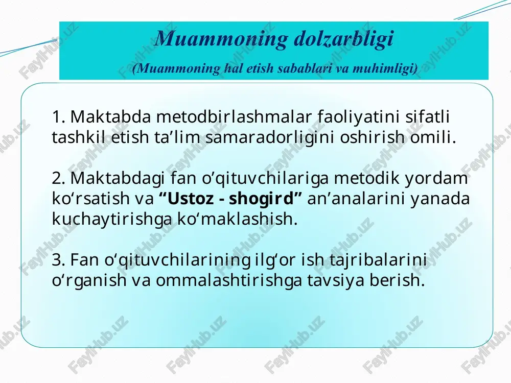 yurtimiz bo‘ylab yoki chet el sayohatlari tashkil etish. 2 singapurda umumiy ta‘lim tizimi haqida to’xtalganda qo‘yidagilarga e‘tibor qaratish lozim. ta’lim olish singapurda - jamiyat siyosatida etakchi o‘rinlarda turadi. singapur ta‘lim vazirligining asosiy maqsadlaridan biri o‘quvchilarning iqtidorini aniqlashga, ular potensiallarini amalga oshirishga, butun hayoti davomida bilimlarni olishga intilish va qiziqishni rivojlantirishga ko’mak berishdan iborat. singapur ta‘lim tizimi – ta’lim bu-hayotga tayyorlash emas, balki hayotning o‘zi tamoyili asosida qurilgan 3 filipin filippinda maktablardan ilm-fan boʻlimi xodimlari maktabning odatiy tashkiliy tuzilmasi boʻyicha direktor va boʻlim boshliqlari rahbar sifatida, usta oʻqituvchilar esa malakali yoki yangi oʻqituvchilar uchun murabbiy va koordinator sifatida ishlaydi. science cop ga jalb qilish o‘qituvchilarni innovatsion va mulohazakor bo‘lishga va yuqori professional o‘qitish standartlariga intilishlariga olib keladi. ijtimoiy jihatdan ular do‘stlikni samarali tarzda rivojlantirdilar va samarali ish munosabatlarini o‘rnatdilar, bu ularni yanada ishonchli, moslashuvchan va g‘ayratli qiladi. xulosa umumta’lim maktablarida metodbirlashma faoliyatini samarali tashkil etish orqali maktab o‘qituvchilari kasbiy mahorati oshib …