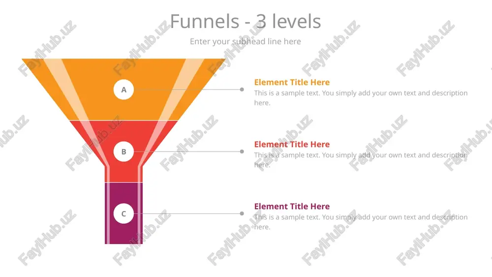 here funnels - 3d – 4 levels content title 01 this is a sample text. you simply add your own text and description here content title 02 this is a sample text. you simply add your own text and description here content title 03 this is a sample text. you simply add your own text and description here content title 04 this is a sample text. you simply add your own text and description here enter your subhead line here funnels - 3d – 5 levels 1st column key element title here this is a sample text. you simply add your own text and description here. 25% 2st column key element title here this is a sample text. you simply add your own text and description here. 45% 3st column key element title here this is a sample text. you simply add your own text and description here. 78% 4st …