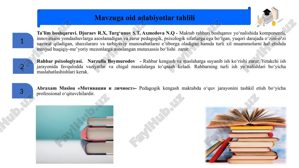 ning faoliyatini boshqarish va nazorat qilish bilan shug‘ullanadi. aqsh pedagogik kengashlari maktabning strategik rivojlanish yo‘nalishlarini, budjetini, ish rejalarini muhokama qilib, tavsiyalar beradi. pedagogik kengashda ko‘rib chiqilgan masalalarning nazoratini kuchaytirish. pedagogik kengash masalalari va qarorlaridan faqatgina pedagoglar habardor bo’lishadi. germaniyada pedagogik kengashlarning bayonnomalari, qarorlar va hisobotlar ko‘pincha onlayn platformalarda e’lon qilinadi, bu esa kengash faoliyatining shaffofligini oshiradi. kengashning shaffofligini ta'minlash uchun ma'lumotlarning ochiqligi, qarorlarni rasmiylashtirish, kengash a'zolarining faoliyatini baholash kerak. 8 xulosa 1. aniq maqsadlarni belgilash va ularga erishish uchun samarali strategiyalar ishlab chiqish, to‘g‘ri qarorlar qabul qilish uchun tajribali mutaxassislar va raqamli texnologiyalardan foydalanish samaradorlikni oshiradi. 2. ota-onalar, o‘qituvchilar va boshqa manfaatdor tomonlar bilan muntazam muloqot o‘rnatish va ularning fikrlarini inobatga olish shaffoflikni kuchaytiradi. 3. qabul qilingan qarorlarning samaradorligini doimiy ravishda monitoring qilish va tahlil qilish, zarur o‘zgarishlarni amalga oshirish uchun asos bo‘ladi. xulosa qilib aytganda, pedagogik kengashning samaradorligini oshirish va shaffofligini ta’minlash orqali ta’lim tizimida ishonchni kuchaytirish, samarali hamkorlikni …
