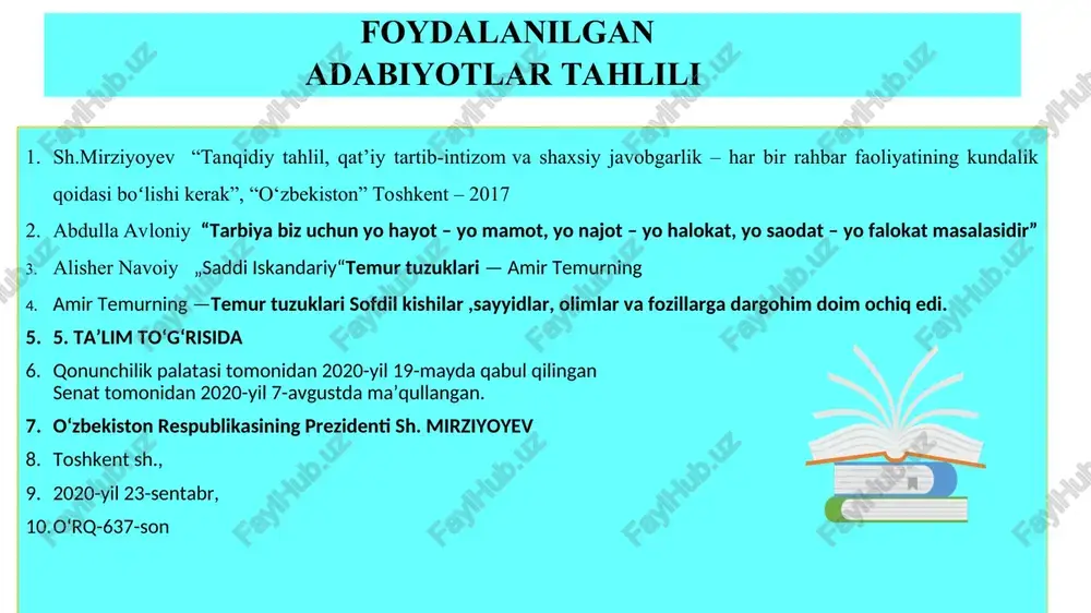 almashinuvi o'qituvchilar va sinf rahbarlari o'rtasida tajriba almashinuvi va o'zaro maslahatlashuvlarni tashkil qilish. 4. kitoblar va maqolalar o'qituvchilar va sinf rahbarlarini yangi pedagogik texnologiyalar va usullar bilan tanishtirish. 5. o'qituvchilar va sinf rahbarlari o'zaro hurmat va ishonchga asoslangan munosabatlarni rivojlantirishga harakat qilishlari kerak. 6. bir-birlariga yordam berish o'zaro yordam berish va maslahatlashuv orqali bir-birlarining ishini yaxshilash. 7. fikr almashinuvi bir-birlarining fikrlarini hurmat qilish va konstruktiv tanqidlarni qabul qilish. e’tiboringiz uchun rahmat *