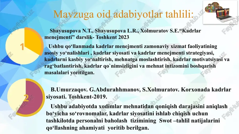 ” an’anasiga muofiq shogirining yutug‘i uchun ustozni moddiy va ma’naviy tomondan rag‘batlantirish. “uztoz-shogird” an’anasiniga muofiq ustozga shogirdining ta’lim muassasasiga moslashishiga, dars samaradorligini oshishiga, o‘quvchilardan olingan so‘rovnomalarga qarab ustama belgilashni yo‘lga qo‘yish . jamoada o‘zaro ishonch, ochiqlik va akademik erkinlik madaniyatini rivojlantirish, hamda qarorlar qabul qilishda o‘qituvchining ovozi va fikrlari muhimligini ta’minlash. maktabda shunday muhit yaratish kerakki, xodimlar ishga pul uchun emas, balki ishdan zavq olish uchun ham kelsin rahbar o‘z lavozim majburiyatidan kelib chiqib ishni to‘g`ri tashkil qilish maktabda kadrlar qo‘nimsizligini bartaraf etish bo‘yicha chora-tadbir muammo amalga oshirish mexanizmi mas’ullar muddati natija maktabda kadrlar qo‘nimsizligini bartaraf etish 1) ochiq va ishonchli muloqotni yo‘lga qo‘yish; maktab direktori, o`ibdo` psixolog o‘quv yili davomida maktabda kadrlar qo‘nimsizligi bartaraf etiladi . 2)maktab faoliyati uchun qonun doirasidan chiqmagan holda yetarli sharoitlarni yaratib berish; maktab direktori, o`ibdo` o‘quv yili boshida 3)xodimlarni rag‘batlantirish jarayonlarida adolatlilik prinsiplarini qo‘llash; maktab direktori o`ibdo` har chorakda 4) xodimlar o‘rtasida “ ustoz-shogird” …