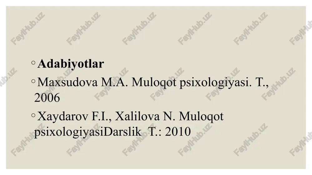 egaligi bilan xarakterlanadi. standartlashtirilgan darajada muloqot ishtirokchilari o'rtasida «niqoblar aloqasi» amalga oshadi. niqob turlari: «nol niqob» — «men sizga tegmayapman, siz ham menga tegmang», degan befarqlik niqobi, «yo’lbars niqobi» — «menga tegib kringchi» degan ma’noni anglatuvchi qo'rqitishga qaratilgan niqob, «quyon niqobi» — «menga tegmang, men juda kuchsizman» degan ma’noni anglatuvchi niqob, «masxaraboz niqobi» — «men hech narsani bilmayman, menga tegishning hojati yo'q» degan ma’noni anglatuvchi, o'zini anqov, go'l qilib ko'rsatishga harakat qiluvchilar niqobi. muloqotning o'rta darajasi quyidagidan iborat: konvensional daraja — bu daraja quyi va yuqori darajalar oralig'idadir. unda ilk bor suhbatdosh shaxsiga nisbatan qiziqish qisman bo'lsa-da ochiqlik (suhbat ro'y berayotgan vaziyatdagina) paydo bo'ladi. konvensional darajadagi muloqot to'laqonli, suhbatdosh haqida qayg'urish, uning o'rniga o'zini qo'yishga tayyorlik vujudga keladigan muloqotdir. muloqotning yuqori darajalari quyidagilardan iborat: 1. ishchan daraja — unda suhbatdoshning asosan ishchanlik xususiyatlariga nisbatan qiziqish bo'ladi. ishchan darajada suhbatlashib insonlar o'z munosabatlarining moddiy natijalariga ega bo'ladilar, ular o'rtasida ancha barqaror …
