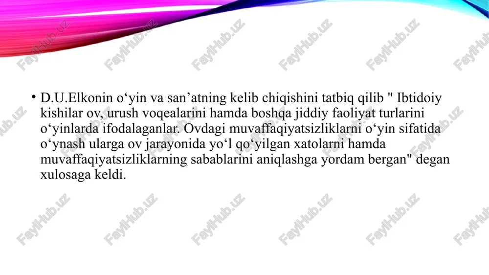 urishtirish“ va boshqalar). oʻzbek xalq oʻyinlari avlodlarni tarbiyalashda „hayot maktabi“ vazifasini oʻtagan. oʻyinlar yosh avlodni aqlan, ruhan va jismonan barkamol boʻlib yetishishlarida muhim oʻrin egallab kelgan. e’tiboringiz uchun rahmat! image2.png image3.png image4.jpeg image5.jpeg image6.jpeg image7.jpeg image1.png /docprops/thumbnail.jpeg