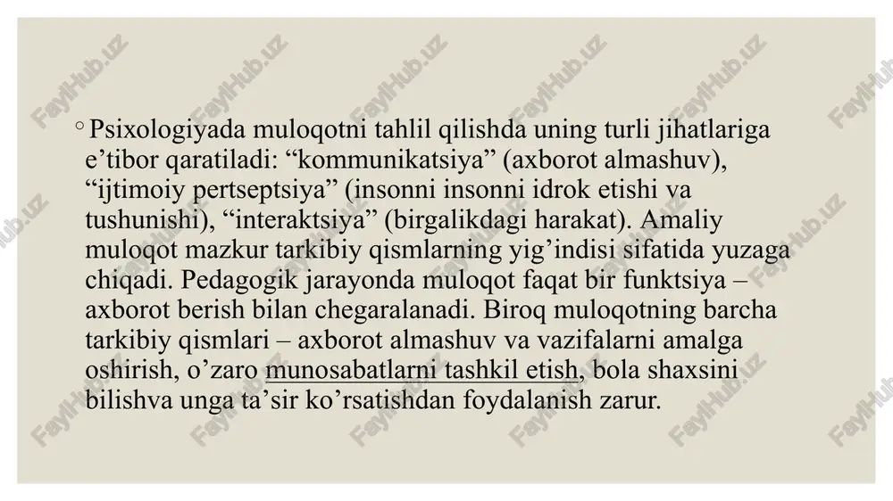 va ta’lim oluvchilarni ma’lum masofada ushlab turuvchi muloqotning yuqori darajadagi ko’rinishi bu qo’rqitishga asoslangan muloqotdir. u o’zida ta’lim oluvchilarga salbiy munosabat va avtoritar boshqaruvni majassam etadi. ushbu uslubni yorqin ifodasi sifatida quyidagi gaplarni keltirish mumkin: “qunt bilan tinglanglar, bo’lmasa ikki qo’yaman”, “hali kunlaringni ko’rsataman”. bunday uslub mashg’ulot paytida salbiy muhitni yuzaga keltiradi. pedagogik nizo va uning sabablari nizo – istaklari, qiziqishlari, qadriyatlari yoki tushunchalari mos kelmasligi sababli yuzaga keladigan ikki yoki undan ortiq sub’ektlar o’rtasidagi ijtimoiy o’zaro aloqalar shakli (sub’ektlar individ/guruh/o’z o’zi bilan– ichki nizolar holatlarida bo’ladi). “nizo”va “nizoli vaziyat” tushunchalarini ajratishni bilish kerak, ular o’rtasida katta farq bor nizoli vaziyat – ijtimoiy sub’ektlar o’rtasida haqiqiy qarama-qarshilikni yuzaga keltiruvchi insonlar manfaatlarining mos kelmasligi.asosiy belgisi – nizo predmeti yuzaga kelishi, lekin hozircha ochiq faol kurashning yo’qligi. ya’ni to’qnashuv rivojlanishi jarayonida nizodan oldin har doim nizoli vaziyat yuzaga keladi, uning asosi hisoblanadi. nizolarni to’rt turlari ko’rsatiladi: ichki shahsiy,shahsning kuchi bo’yicha tahminan teng …