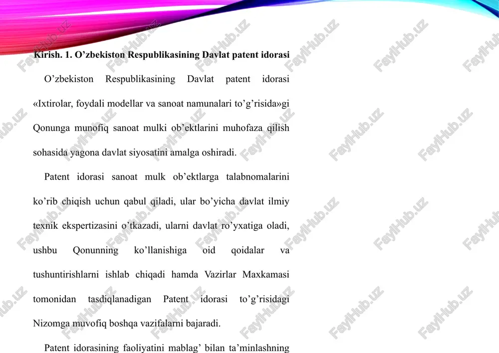 di: san’at bilan bog’lik badiiy asarlar va sanoat tarmog’i -xususan yangi buyumlar, tovarlar va texnologiyalarni ishlab chiqish va foydalanilgan adabiyotlar 1.bekmuratova m. texnikaviy ijod va dizayn.-t.: fan va texnologiya, 2004. 2.vorobyov a.i., limanskiy a.s. texnik konstruksiyalash va modellarni yasash.-t.: o‘qituvchi, 1990.. 3.muslimov n.a., sharipov sh.s. texnik ijodkorlik va dizayn.-t.: «iqtisod -moliya» 2009. 4.a.o’mirov, a.qayumov “mashinasozlik texnologiyasi” t.: “o’zbekiston” 2003 yil. 5.s.a.yuldashbekov, b.k.muhamedjanov “mexanizm va mashinalar nazariyasi” t.: “voris-nashriyot” 2006 yi 5. www.review.uz 6.www.cer.uz 7.www.cup.uz e’tiboringiz uchun rahmat! image3.png image4.png image5.png image6.png image7.png image8.png image9.png image10.png image11.png image12.png image13.png image14.png image15.png image16.png image17.png image1.png