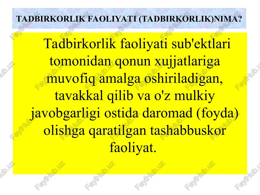 ashkil etish imkoniyati ham vujudga keladi. 3- savol mustahkam oilaning moliyaviy asoslari. . biri – bu insonning o`zi tug`ilib katta bo`lgan oilasi bo`lsa, ikkinchisi –uning o`zi tuzgan va unda o`z farzandlarini dunyoga keltirib tarbiyalangan oilasi hisoblanadi. inson hayotida eng qadrli va quvonchli – bu uning ikki tug`ishgan oilasidir. mo = eka + aa + qbm + o’nb , bu erda: mo – mustahkam oila; eka – erkak kattaroq (ayol va erkakning biologik balog`atga etish xususiyatlaridan kelib chiqib erkak ayoldan kamida 3-5 yil katta bo’lishi maqsadga muvofiqdir); aa – ayol aqliroq (ayolning ma’lumot darajasi erkakdan yuqoriroq bo’lsa,oila manfati uchun maqsadga muvofiq bo’ladi); qbm – qarindosh bo’lmaganligi ma’qullroq; o’nb - o’tmishda nikohni buzmagan bo’lishi, ajralgan bo’lmaslik. mustahkam oilaning formulasi oilaning iqtisodiy funkstiyalari uy xo`jaliklarning uch samara asosida samaradorligini oshirish oilaning an’anaviy boshqaruv modelida er-xotinning rollari aniq taqsimlangan bo’ladi : er – oila boquvchisi. xotin esa, uy xo’jaligini yurgizish, farzandlarni tarbiyalash va oila …