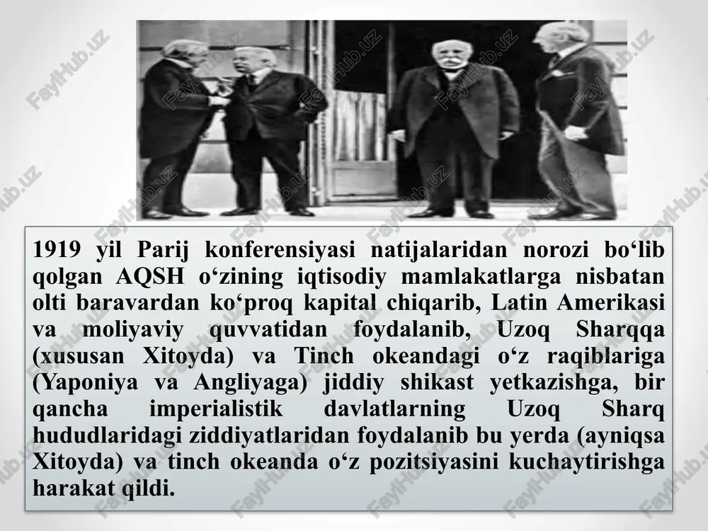 kinliklar joriy qilish edi uning davlat rahbari sifatida faoliyati sun 1911-yil xitoyning vaqtinchalik prezidenti bo’ladi. lekin chet davlatlarning qarshiligi va sin hukumatining tazyiqi tufayli u 1912-yil yuan shikayga hokimyatni topshiradi 1921- yilda sun yatsen yana prezidenlik lavozimini egalladi. bu paytda xitoyda 2 ta yirik siyosiy kuch bor edi. bular biri sun yatsen boshchiligidagi gomindan partiyasi bo’lsa, ikkinchisi xitoy komunistik partiyasi edi. sun yatsen hokimyatini buyuk davlatlar tan olmadi. sun yatsen “xitoyni qutqarish dasturi” ni e’lon qildi. bu dasturni chet davlari yordamisiz amalga oshirib bo’lmas edi. shunday sharoitda sun yatsen moddiy va harbiy yordam so’rab savet davlatidan murojaat qilib, chan kayshini elchi qilib jo’natadi. 1923-yil xkp bilan hamkorlik yo’liga o’tadi. 1924-yil gomindan va xkp umummilliy front tuziladi. frontning maqsadi shimolda joylashib olib , xorijiy davlatlar bilan hamkorlik qilayotgan kuchlarga va xitoyni yarimmustamlakaga aylantirilgan ayrim davlarga qarshi kurashish edi. sun yatsenning shaxsiy hayoti sun yatsen 1885-yil lu mu hen ga uylanadi. sun …