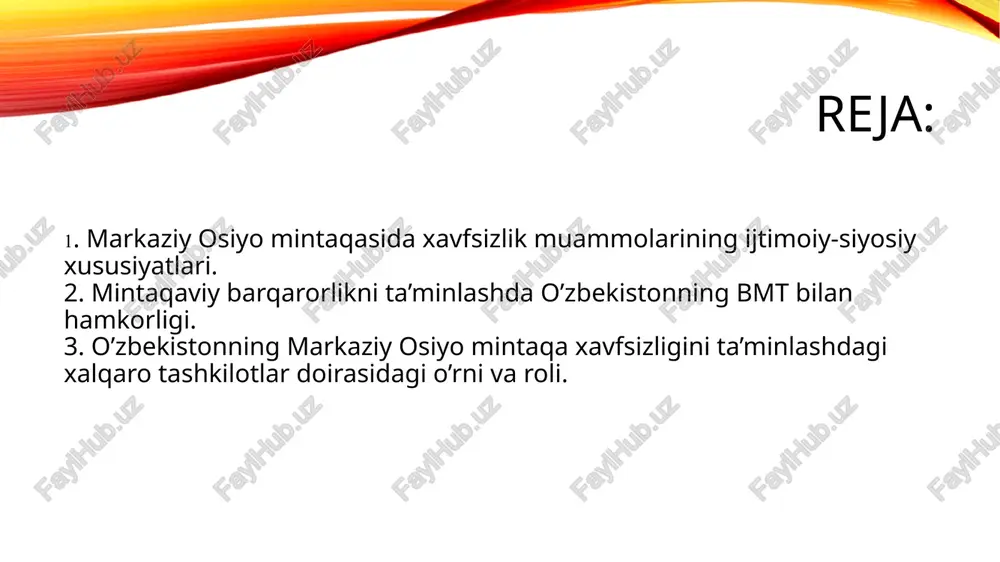 ko’zga tashlanmoqda: - konfrontatsiya – o’zaro qarama-qarshilikdan hamkorlikka o’tib borish; -xalqaro siyosatda kuch va ta’sirni birlashtirish; - mafkuraviy ta’sirning yo’qolib borishi; - xalqaro siyosatning demokratiyalashuvi va insonparvarlashuvi; - xalqaro munosabatning kengayishi. birlashgan millatlar tashkiloti – dunyodagi umuminsoniy manfaatlar asosida faoliyat olib boradigan eng nufuzli xalqaro tashkilot (1945 yil 24 oktyabr). bmtga hozirgi vaqtda 192 ta mamlakat a’zo. bmt – yer yuzida tinchlikni va xavfsizlikni ta’minlash, davlatlar va millatlarning o’zaro hamkorligini rivojlantirish maqsadida 1945 yilda, ikkinchi jahon urushida fashizm ustidan g’alaba qozongan mustaqil davlatlarning ixtiyoriy birlashishi asosida tuzilgan xalqaro tashkilotdir. aslida bunday xalqaro tashkilotni tuzish zarurati birinchi jahon urushidan keyinroq ayon bo’la boshlaydi. shu maqsadda dastlab 1919 yilda “millatlar ittifoqi” nomli xalqaro tashkilot ta’sis etiladi va u 1946 yilgacha shvetsariyaning jeneva shahrida faoliyat olib boradi. ammo u davrda demokratik va tinchliksevar kuchlarning uyushqoq emasligi va zaifligi tufayli millatlar ittifoqi xalqlarning umidlarini oqlamaydi, u birinchi jahon urushida g’alaba qozonib, yetakchi mustamlakachi davlatlarga …