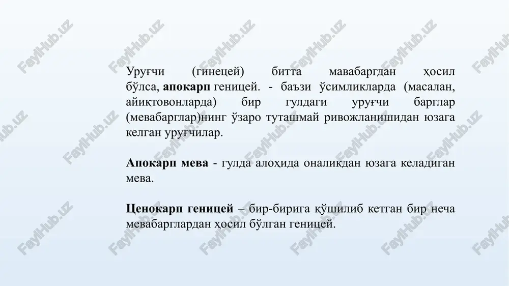 (a.albidum), davbo‘ritikan (a.berszgzovii), oqtikan (a.elatus), yetmak (a.gypsophylloides), bo‘ritikan (a.koralkovii), bex (a.panienlatum), qiziltikon (a.erythraeum) tulari keng tarqalgan. . urug‘idan yaxshi unadi. ildizida ko‘pik hosil qiluvchi–saponin bor acanthophyllum gypsophylloides gullari dixaziy to‘pgullarda o‘rnashgan, ba’zan bittadan bo‘ladi, aktinomorf, 5 a’zoli va 5 doirali, 2 jinsli, ba’zan bir jinsli (2 uyli), entomofil. barglari poya va shoxchalarida bir–biriga qarama–qarshi holda joylashgan. bargi uzunchoq, bigizsimon, 1 – 2 sm, tikanga o‘xshaydi. gullari bittadan yoki dixaziy to‘pgulda joylashgan. kosachasi silindrsimon; 5 tishchali, asosida (1) 2 – 3 juft qipiqsimon gulyonbarglari bor. changchilari 10 ta, ginclsey 2 ustunchali, mevasi 4 tishchali ko‘sak. o‘zbekistonda 10 turi yovvoyi holda o‘sadi, 3 turi madaniy manzarali o‘tlar. o‘zbekiston chinniguli (d. uzbekistanicus lincz). o‘zbekiston respublikasining “qizil kitob” iga kiritilgan chinnigul (dianthus) turkumiga bir yillik, ko‘p yillik (o‘zbekistonda) o‘tlar kiradi. bu turkum 300 ga yaqin turlardan iborat. barglari bandsiz, chiziqsimon–tasmasimon, qarama– qarshi o‘rnashgan gultojibarglari 5 ta, qaytaqisi tishchali yoki ingichka ipsimon bo‘laklarga bo‘lingan, oq, …