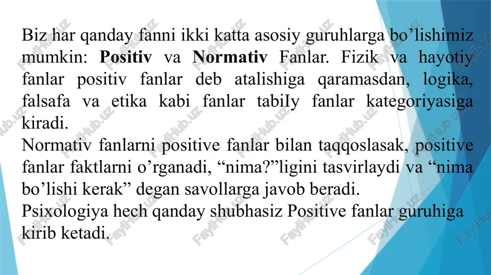 elgilari, turli ifodalari mavjud bo‘lgan bir nusxaga ega bo‘lmagan va bir qolipda ishlab chiqilmagan ob’ekt. psixologiyaning fan sifatida dunyoga kelishi va rivojlanishi ko‘plab olimlarning ilmiy adabiyot va darsliklarida bayon etilgan. fransiyalik olim j.godfruaning “chto takoe psixologiya” nomli 2-jilddan iborat kitobida antik dunyodan boshlab inson psixikasi, uning qalbi, hislari, xulqi masalalari diqqat markazda bo‘lgan ekanligi, psixologiyaning fan sifatida rivojlanishida faylasuflarning qarashlari, tabiiy fanlar rivoji, 17-asrdan boshlab falsafa fanidan turli fanlarning ajralib chiqishi, 18 va 19-asrlarda kondilyak, lokk, yum yondashuvlari asoslab berilgan. psixologiyaning fan sifatida rivojlanishida nemis psixologi va fiziologi vilgelm vundt (1832-1920)ning xizmati, uning tomonidan maxsus tajribaviy sinov laboratoriyalarining tashkil etilishi va mohiyati ochib berilgandir. psixologiyaning paydo bo‘lishi va fan sifatida e’tirof etilishida biologik, ijtimoiy, bixevior (xulqga ko‘ra), kognitiv, psixoanalitik, gumanistik, sotsial-psixologik yo‘nalishlar va ularning asoschilari bayon etilgan. rossiyalik psixolog olim r.s.nemov uch jilddan iborat “psixologiya” kitobida psixologiya atamasi 16-asrda birinchi marta qo‘llanilganligini, ong va o‘zini kuzatish tufayli inson o‘zidagi psixik …