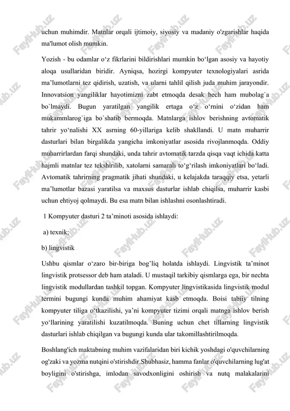 g boshida jamiyatimizning mustaqillikka erishganligi bozor iqtisodiyotiga asoslangan munosabatlatning shakllanishi, milliy istiqlol mafkurasining vujudga kelishi, o’z tilimiz va madaniyatimizdagi tiklanish, axborotlar hajmining keskin ko’payishi, fan va texnika taraqqiyoti bu ta’limini, uning asosiy halqasi bo’lgan darsni mazmunan isloh qilishni taqozo qiluvchi zaruriy omillardandir. metodik adabiyotlarda “standart dars”,”nostandart dars”, “zamonaviy dars” degan iboralarni ko’proq uchratamiz. zamonaviy dars haqida ba’zi olimlarning fikrlarini keldiramiz. m.a.daminov “zamonaviy dars o’quv jarayonini faolashtirishdir” deb hisoblaydi. b.b.shatalov esa “zamonaviy dars har bir o’quvchini va hammani o’qitish” deb hisoblaydi. o’zbekistondagi pedagogik olimlar ham o’z taqiqotlari davomida zamonaviy dars muamolariga e’tiborni qaratib “zamonaviy dars eng avvalo, o’quvchi shaxsini ta’lim olish ehtiyojlarini mustaqil tarzda qondirishga o’rgatuvchi usullar majmui” deb ko’rsatishadi. o’qituvchi darsda o’zi “so’rab”, o’zi “gapirib beruvchi” bo’lib qolmasligi kerak, balki o’quvchilarga yangi bilimlarni o’zlashtirishga yaqindan turib ko’maklashuvi lozim. ta’kidlash joizki, hozirgi zamonaviy darslarda uning ishtirokchilari bo’lmish o’qituvchi va o’quvchilarning vazifalari o’zgargan. o’qituvchi darsda yetakchi, yo’naltiruvchi, ko’mak beruvchi rejissyor, boshqaruvchi vazifasini …