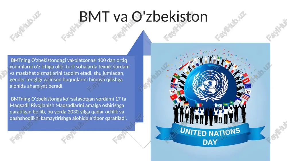 ash va atrof-muhitni muhofaza qilish bo'yicha muhim qarorlar qabul qilishida o'ynagan roli insoniyat kelajagi uchun juda muhimdir. bmt xavfsizlik kengashi bmt xavfsizlik kengashi 5 ta doimiy a’zo davlatga (aqsh, buyuk britaniya, rossiya, xitoy va fransiya) va 10 ta aylanma a’zo davlatga ega bo'lib, ularning har biri ikki yillik muddatga saylanadi. 1945 yildan buyon bmt xavfsizlik kengashi 1500 dan ortiq rezolyutsiyalarni qabul qilib, jahon siyosatiga sezilarli ta’sir ko'rsatgan. e'tiboringiz uchun rahmat @taqdimot_robot image4.jpg image5.jpg image6.jpg image7.jpg image8.jpg image9.jpg image10.jpg image11.jpg image12.jpg image13.jpg image14.jpg image15.jpg image16.jpg image17.jpg image3.png image18.jpg image1.jpeg image2.jpeg