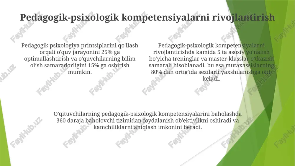 aradorlikni 30% ga oshirishga yordam beradi. innovatsiyalarni joriy etish va ularga munosabat yangicha usullarni qo'llashda qarshilikni kamaytirish uchun 5 bosqichli modelni qo'llash, har bir bosqichda psixologik jihatlarni (motivatsiya, qo'rquv) hisobga olish samaradorlikni oshiradi. innovatsiyalarni joriy etishda 30% muvaffaqiyatga erishish uchun pedagogik yondashuvda o'quvchilarning 70% faol ishtiroki va o'z-o'zini boshqarish ko'nikmalarini rivojlantirish muhim. ta'lim muassasalarida 20% o'qituvchilarning innovatsiyalarni qabul qilish darajasi past bo'lsa, 80% ni qamrab oluvchi qo'llab-quvvatlash dasturi va o'quv treninglari kerak. e'tiboringiz uchun rahmat @taqdimot_robot