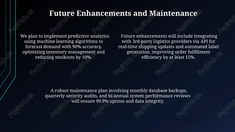 rational efficiency, impacting kpis like order accuracy. deployment and implementation post-implementation support included 24/7 help desk access, online training modules, and scheduled system maintenance updates every 4 weeks, resulting in high user satisfaction and minimal downtime. implementing a phased rollout to 3 departments over 6 weeks minimized disruption, allowing for iterative feedback and adjustments to the system based on real-world usage data, improving overall user adoption rates. the deployment leveraged cloud infrastructure (aws) for scalability and resilience, ensuring 99.9% uptime and supporting a projected 10,000+ daily orders within the first year of operation. testing and quality assurance performance testing revealed an average order processing time of under 2 seconds for 99% of transactions, exceeding the 3-second target and validating system scalability for peak loads exceeding 1000 orders per minute. user acceptance testing (uat) with 25 beta users identified 3 minor usability issues, all resolved within 48 hours, resulting in a …