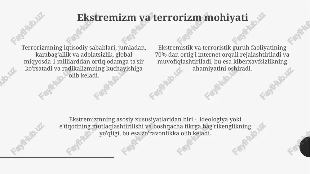 i darajada oshiradi. kam ta'minlangan oilalardagi bolalar, o'rtacha 5 yoshdan boshlab, ekstremist g'oyalar ta'siriga ko'proq moyil bo'lib, ularning 15% radikalizatsiya xavfi ostida qoladi. e'tiboringiz uchun rahmat @taqdimot_robot