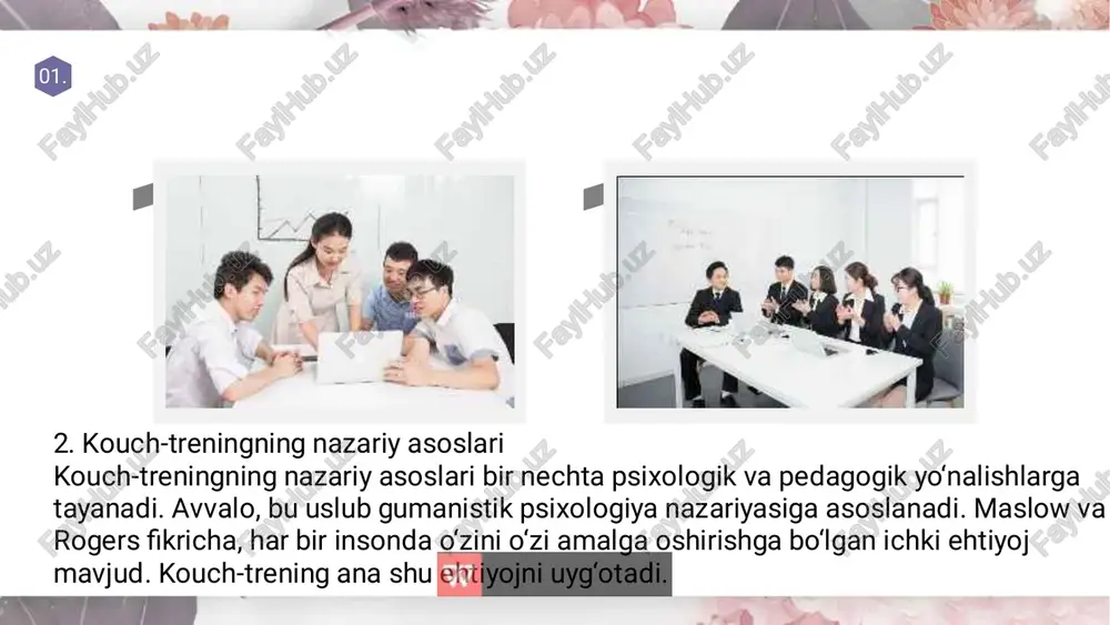 qot muhiti; trenerning tajribasi va yetakchilik qobiliyati; o‘zaro hurmat va ochiqlik; refleksiya jarayonining tizimli tashkil etilishi. agar bu shartlar bajarilsa, kouch-trening shaxsiy o‘sish uchun samarali maydon bo‘lib xizmat qiladi. bugungi kunda kouch-trening dunyoning ko‘plab ta’lim tizimlariga joriy etilgan. finlyandiyada o‘qituvchilar uchun “leadership through coaching” dasturi mavjud. aqsh universitetlarida esa “coaching leadership labs” orqali talabalar liderlikni amaliy mashg‘ulotlar orqali o‘rganishadi. bu tajribalar shuni ko‘rsatadiki, kouch-trening nafaqat shaxsiy, balki jamoviy rivojlanishni ham ta’minlaydi. kouch-trening insonda ijtimoiy faollikni, ijobiy dunyoqarashni va mas’uliyatni oshiradi. u boshqalar bilan to‘g‘ri muloqot qilish, o‘z fikrini erkin ifoda etish va jamoaviy ishlash madaniyatini rivojlantiradi. ta’lim tizimida kouch-treningni joriy etish natijasida ijtimoiy faol, tashabbuskor, ishonchli yoshlar shakllanadi. xulosa kouch-trening — shaxsning o‘z imkoniyatlarini to‘liq ro‘yobga chiqarish, o‘zini anglash va boshqalarni yetaklash jarayonidir. u liderlik sifatlarini shakllantirishning eng samarali usullaridan biridir. bunday treninglar o‘qituvchilar, talabalar va rahbarlar uchun o‘z ustida ishlash, o‘zgarishga tayyorlik, mas’uliyat va ijobiy fikrlashni rivojlantiradi. shunday qilib, …