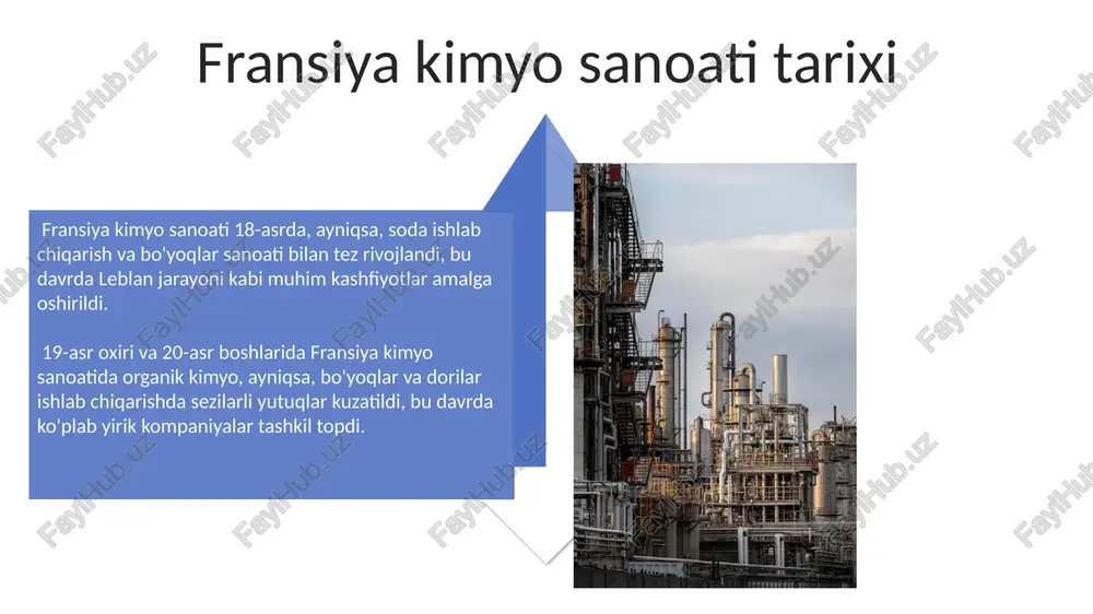 15% gacha sarmoya kiritishni rejalashtirmoqda, bu esa iqlim o'zgarishlariga qarshi kurashda muhim rol o'ynaydi. kimyoviy o'g'itlar ishlab chiqarish azotli o'g'itlar ishlab chiqarishda ammiak sintezi asosiy jarayon bo'lib, unda yuqori bosim va harorat (200 atm va 450°c) sharoitida katalizatorlar qo'llaniladi. fransiya o'g'itlar eksportining 15% dan ortig'i yevropa ittifoqining boshqa davlatlariga, qolgan qismi esa afrika va osiyo mamlakatlariga yo'naltiriladi. e'tiboringiz uchun rahmat @taqdimot_robot image4.jpg image5.jpg image6.jpg image7.jpg image8.jpg image9.jpg image10.jpg image11.jpg image12.jpg image13.jpg image14.jpg image15.jpg image16.jpg image17.jpg image3.png image18.jpg image19.jpg image1.jpeg image2.jpeg