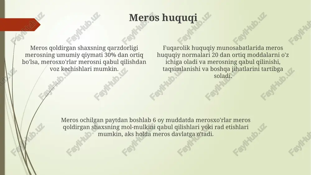 barchas bog'liq bo'lib, fuqarolik huquqining mustahkamlanishiga 20 dan ortiq qonunlar qabul qilinishi orqali ta'sir ko'rsatdi. fuqarolik-huquqiy nizolarni hal qilish mediasiya yoki arbitraj kabi alternativ nizolarni hal qilish usullaridan foydalanish fuqarolik-huquqiy nizolarni tezroq va arzonroq hal qilishga yordam beradi, bu esa ishtirokchilar uchun vaqt va resurslardan tejashni ta'minlaydi. fuqarolik ishlari bo'yicha sud xarajatlari, davlat boji va advokat xizmatlari miqdori da'vo miqdoriga va ishning murakkabligiga bog'liq bo'lib, bu xarajatlarni oldindan baholash muhim ahamiyatga ega. fuqarolik-huquqiy nizolarni sud orqali hal qilish jarayoni 15 kun ichida boshlanishi va o'rtacha 3-6 oy ichida yakunlanishi mumkin, ammo murakkab holatlarda muddat uzayishi mumkin. shartnomalar huquqi shartnomaviy majburiyatlarning buzilishi uchun javobgarlik miqdori, 50% dan 100% gacha boʻlgan zararni qoplashni oʻz ichiga oladi, bu zararlarning turi va miqdoriga bogʻliq. oʻzbekiston respublikasi fuqarolik kodeksining 3-boʻlimi shartnomalarga bagʻishlangan boʻlib, 10 dan ortiq turdagi shartnomalarni batafsil koʻrib chiqadi. shartnomalar huquqi 200 dan ortiq moddalardan iborat boʻlib, fuqarolik munosabatlarining katta qismini tartibga soladi, …