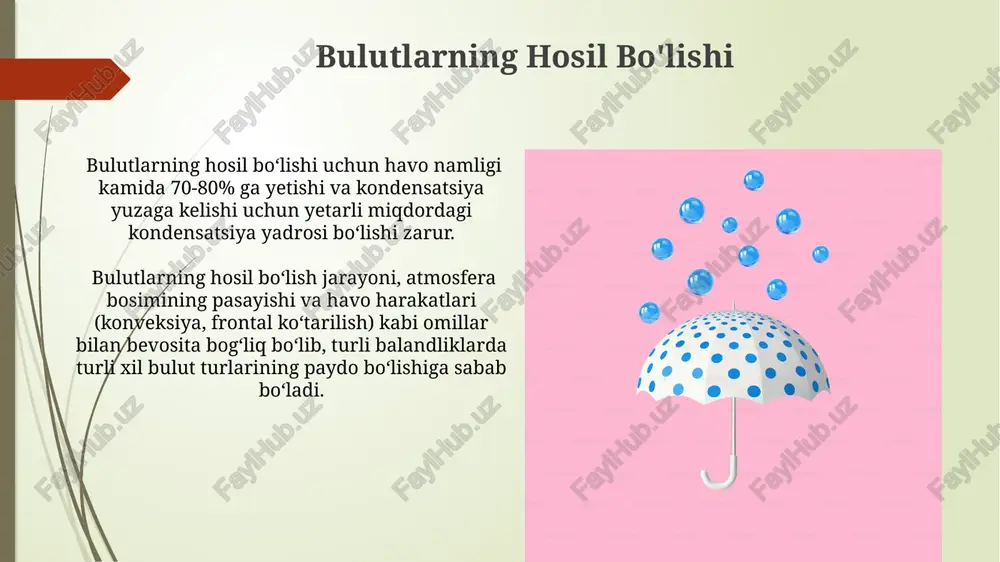 tufayli o'zbekistonda 2050-yilga kelib, suv resurslari 15-20% ga kamayishi taxmin qilinmoqda, bu qishloq xo'jaligi va jamiyatga salbiy ta'sir ko'rsatadi. markaziy osiyoda, shu jumladan o'zbekistonda cho'l va dasht zonalarining kengayishi 30% ga yaqinlashishi, bu esa yerning unumdorligini pasaytiradi va yerga bog'liq bo'lgan jamiyatning hayotini murakkablashtiradi. tabiiy ofatlar va ularning oldini olqish tabiiy ofatlarning 70% dan ortig'i suv toshqini, zilzilalar va kuchli shamollar bilan bog'liq bo'lib, ular yiliga o'rtacha 100 million kishini ta'sir qiladi. erta ogohlantirish tizimlari, xavf xaritalari va qochish rejalarini ishlab chiqish orqali tabiiy ofatlar oqibatlarini 30% ga kamaytirish mumkin. e'tiboringiz uchun rahmat @taqdimot_robot image1.jpg image2.jpg image3.jpg image4.jpg image5.jpg image6.jpg image7.jpg image8.jpg image9.jpg image10.jpg image11.jpg image12.jpg image13.jpg image14.jpg image15.jpg image16.jpg image17.jpg