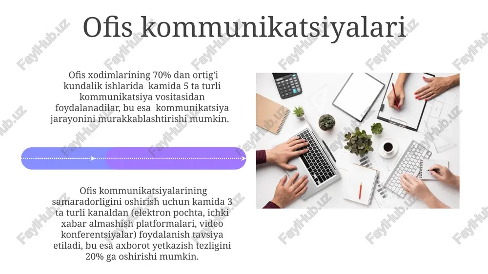 boshqaruvi samaradorligini oshirish uchun, xodimlar orasida 360 daraja baholash tizimini joriy etish orqali, kamida 15% ish unumdorligining o'sishiga erishish mumkin. uzoqdan ishlaydigan ofis uzoqdan ishlaydigan ofislar ish samaradorligini 20-30% ga oshirishi mumkin, chunki xodimlar o'zlarining ish rejimlarini mustaqil ravishda boshqarish imkoniyatiga ega bo'ladilar va stress darajasi pasayadi. uzoqdan ishlashga o'tish uchun o'rtacha kompaniya it infratuzilmasiga 1000$ dan 5000$ gacha investitsiya qilishi kerak, bu esa samaradorlik o'sishi bilan oqlanadigan sarmoya hisoblanadi. ofis texnologiyalari kichik va o'rta biznes uchun ofis texnologiyalariga yillik sarmoya o'rtacha 5000-10000 aqsh dollari orasida bo'lib, bu raqam kompaniyaning o'lchami va ehtiyojlariga qarab farq qilishi mumkin. ofis texnologiyalari samaradorligini 30% ga oshirish uchun avtomatlashtirilgan ish jarayonlari va bulutli xizmatlardan foydalanish muhim ahamiyat kasb etadi, bu esa xarajatlarni kamaytirishga va ish unumdorligini yaxshilashga yordam beradi. e'tiboringiz uchun rahmat @taqdimot_robot image4.jpg image5.jpg image6.jpg image7.jpg image8.jpg image9.jpg image10.jpg image11.jpg image12.jpg image13.jpg image14.jpg image15.jpg image16.jpg image17.jpg image18.jpg image19.jpg image20.jpg image1.jpeg image2.jpeg image3.jpeg