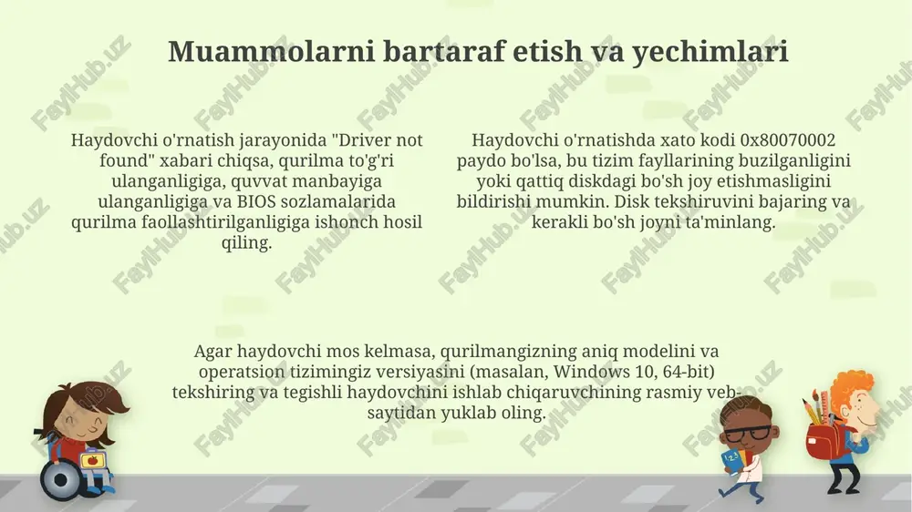 aruvchining veb-saytidan mos keladigan drayver versiyasini (masalan, 10.15 yoki undan yuqori) yuklab olish zarur. macos drayverlarini o'rnatish jarayoni odatda sodda va intuitivdir; o'rnatish dasturi sizni har bir qadamda, masalan, fayl joylashuvi yoki ruxsatlar bo'yicha ko'rsatmalar bilan ta'minlaydi. macos operatsion tizimi avtomatik ravishda ko'pgina qurilmalar uchun drayverlarni o'rnatadi, lekin ba'zi hollarda qo'lda, masalan, printer yoki skaner uchun, 1-2 marta bosish orqali .pkg fayllarini yuklab olish va o'rnatish talab qilinishi mumkin. avtomatik drayverlarni o'rnatish avtomatik drayverlarni o'rnatish jarayoni 30 soniyadan 5 minutgacha vaqt olishi mumkin, bu tizim xususiyatlari va ulanish tezligiga bog'liq. ba'zi avtomatik drayver o'rnatuvchilar 1000 dan ortiq qurilmalar uchun drayverlarni o'z ichiga oladi va ularni bir necha bosqichda o'rnatish imkonini beradi. muvaffaqiyatli o'rnatishdan so'ng, tizim 5-10% tezroq ishlashi mumkin, bu esa operatsion tizimning umumiy samaradorligini oshiradi. drayverlarni aniqlash usullari qurilmalar menejeri (device manager) yordamida noma'lum qurilmalarni aniqlash mumkin. u yerda sariq belgisi bo'lgan qurilmalar ro'yxati ko'rsatiladi va ularning id raqamlari …