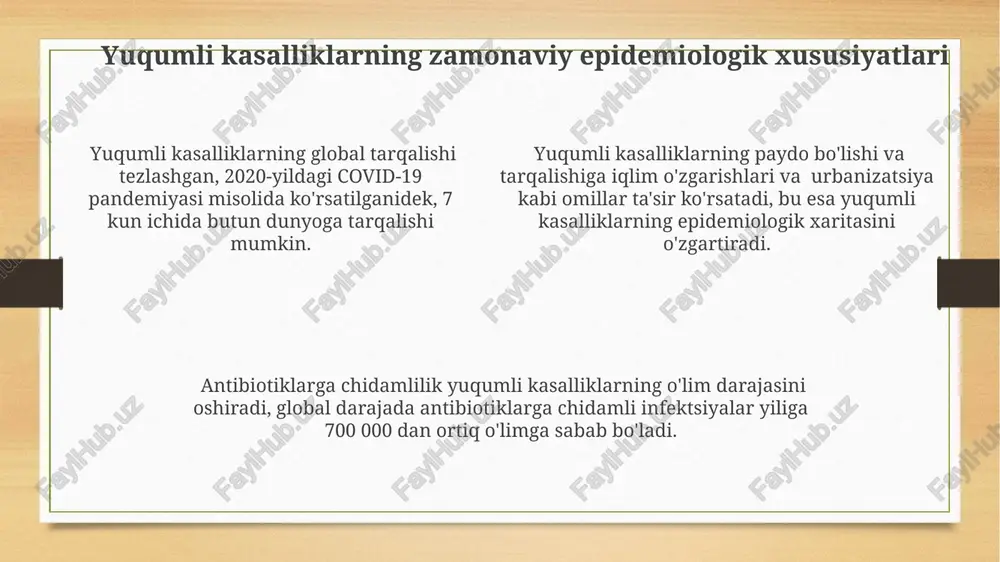 ning global taqsimotini oʻz ichiga oldi. o'ta xavfli infektsiyalarni oldini olish strategiyalari yuqumli kasalliklarning tarqalishini 90% ga kamaytirish uchun, aholi orasida ommaviy emlash dasturlarini samarali amalga oshirish va individual gigiena qoidalariga rioya qilish muhim ahamiyatga ega. xalqaro sog'liqni saqlash tashkilotining (who) tavsiyalariga muvofiq, tezkor diagnostika testlari va davolash protokollari epidemiyani bostirishda muhim rol o'ynaydi. o'ta xavfli infektsiyalarni oldini olishda, kasallikning inkubatsion davri (masalan, 2-14 kun) va yuqumliligi (r0 koeffitsiyenti) kabi epidemiologik ko'rsatkichlarni hisobga olish zarur. jamoatchilik salomatligini himoya qilish jamoatchilik salomatligini himoya qilishda yuqumli kasalliklarning tarqalishini nazorat qilish uchun 2020-yildan buyon 30 dan ortiq yangi texnologiyalar, jumladan, sun'iy intellekt va katta ma'lumotlar tahlili qo'llanilmoqda. davolashning samaradorligini oshirish maqsadida, jamoatchilik salomatligini himoya qilish sohasida 70% dan ortiq resurslar diagnostika va profilaktika choralariga yo'naltirilgan. o'rtacha 100 000 kishiga nisbatan o'lim darajasi 5 dan oshgan yuqumli kasalliklar pandemiya xavfini keltirib chiqarishi mumkin, bu esa jamoatchilik salomatligini muhofaza qilish tizimlarini kuchaytirishni talab qiladi. karantinning …