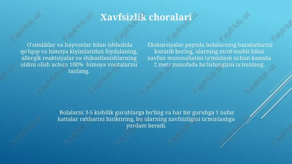 ro bog'liqligi va ahamiyatini tushuntirish orqali. o'yinlar orqali, masalan, “qayta ishlash zavodi” o'yini yordamida, 20 ta turli xil qayta ishlanadigan va qayta ishlanmaydigan materiallarni ajratishni o'rgatish orqali, atrof-muhitni muhofaza qilishga oid odatlarni shakllantirish mumkin. mavsumiy o'zgarishlar har bir faslning o'ziga xos xususiyatlarini – 20-25 graduslik harorat farqi, o'simliklarning 3-4 bosqichdagi o'sishi kabi misollar orqali tushuntirish, bolalarning kuzatuv qobiliyatini oshiradi. mavsumiy o'zgarishlarni 4 ta asosiy fasl – bahor, yoz, kuz va qish orqali 12 oy davomida kuzatish, bolalarda vaqt tushunchasini rivojlantirishga yordam beradi. ranglarning mavsumiy o'zgarishi – masalan, yashil barglarning kuzda qizil va sariq ranglarga aylanishi – 5 yoshgacha bo'lgan bolalarda ranglarni farqlash va estetik tuyg'ularni rivojlantirishga yordam beradi. baholash va natijalar tadqiqotlar shuni ko'rsatadiki, haftada kamida 3 marta tabiatda vaqt o'tkazgan bolalarda immunitet tizimi 35% ga mustahkamlanadi va kasalliklarga chidamlilik kuchayadi. bolalar tabiat bilan o'zaro ta'sirining 70% gacha qismini o'yinlar orqali amalga oshirishlari mumkin, bu esa ularning rivojlanishiga ijobiy ta'sir …